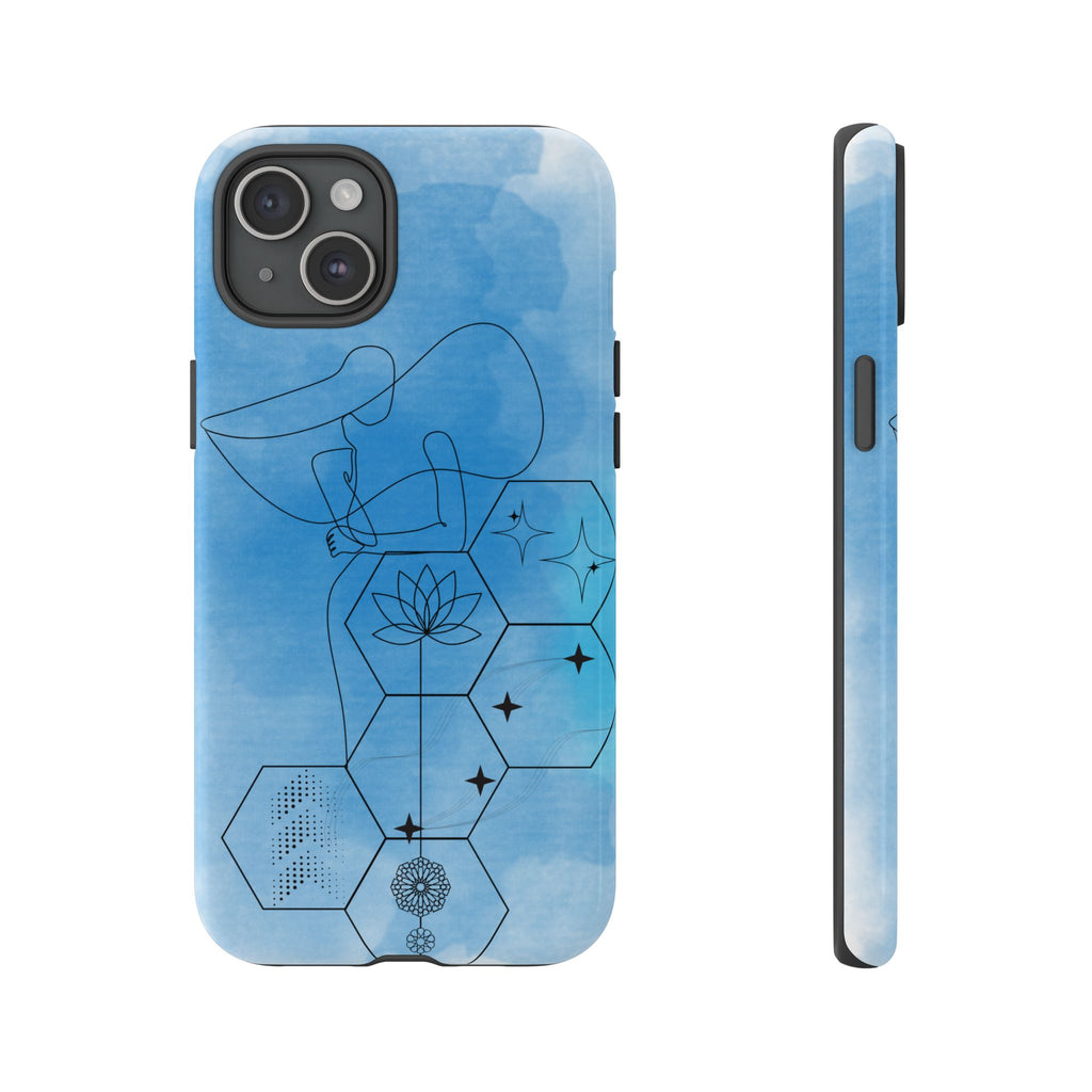 Coque de téléphone Abstraite bleue — Design Zen Lotus Hexagone