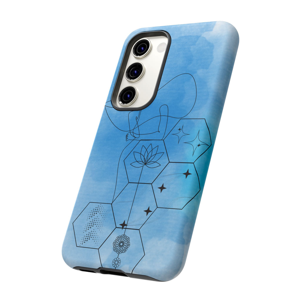 Coque de téléphone Abstraite bleue — Design Zen Lotus Hexagone