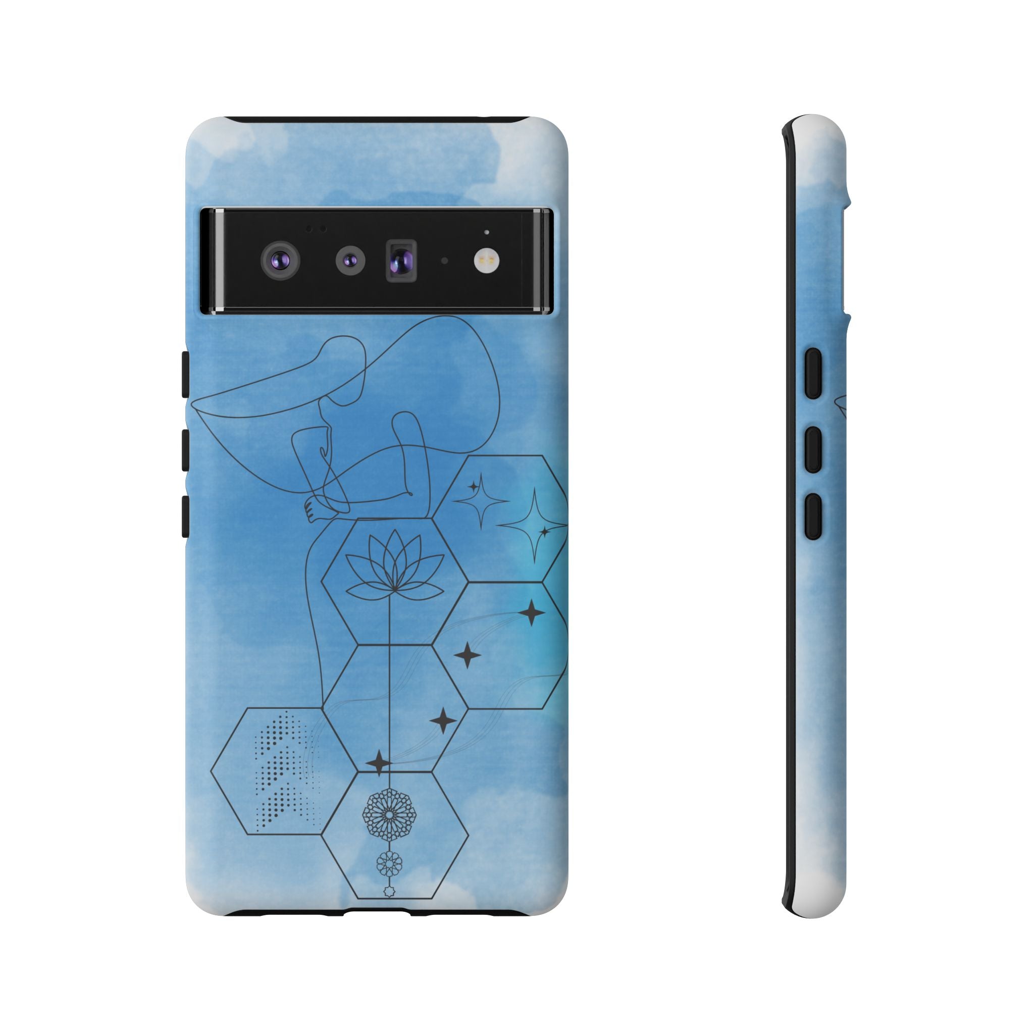 Coque de téléphone Abstraite bleue — Design Zen Lotus Hexagone