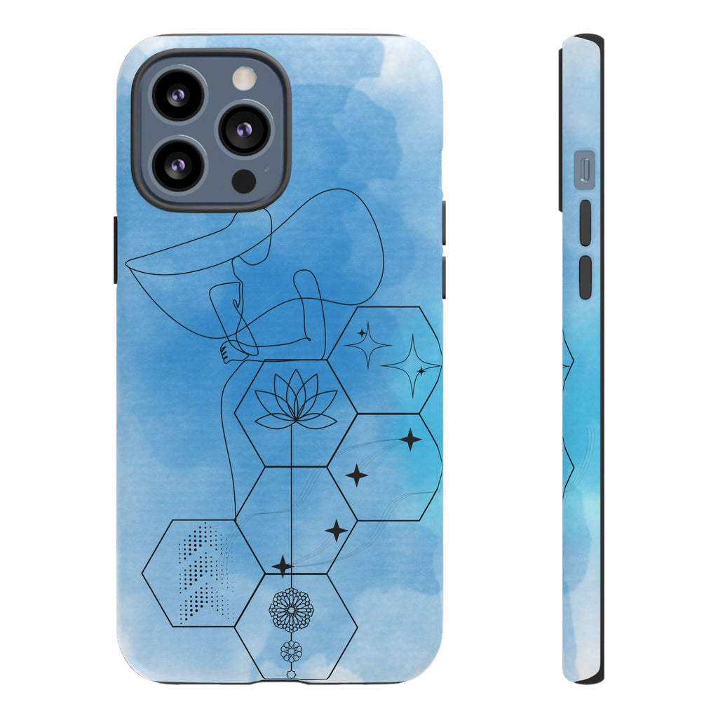 Coque de téléphone Abstraite bleue — Design Zen Lotus Hexagone