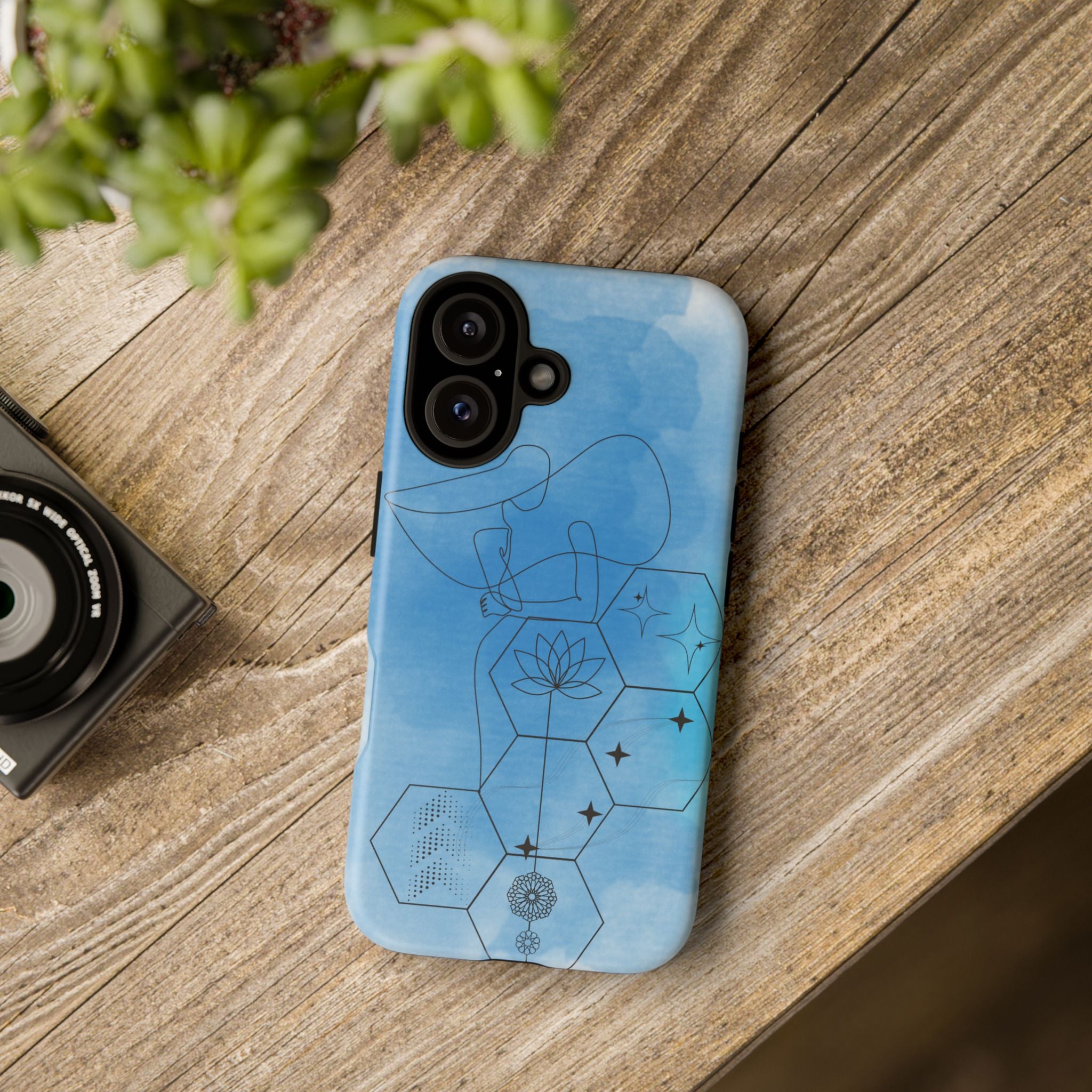 Coque de téléphone Abstraite bleue — Design Zen Lotus Hexagone