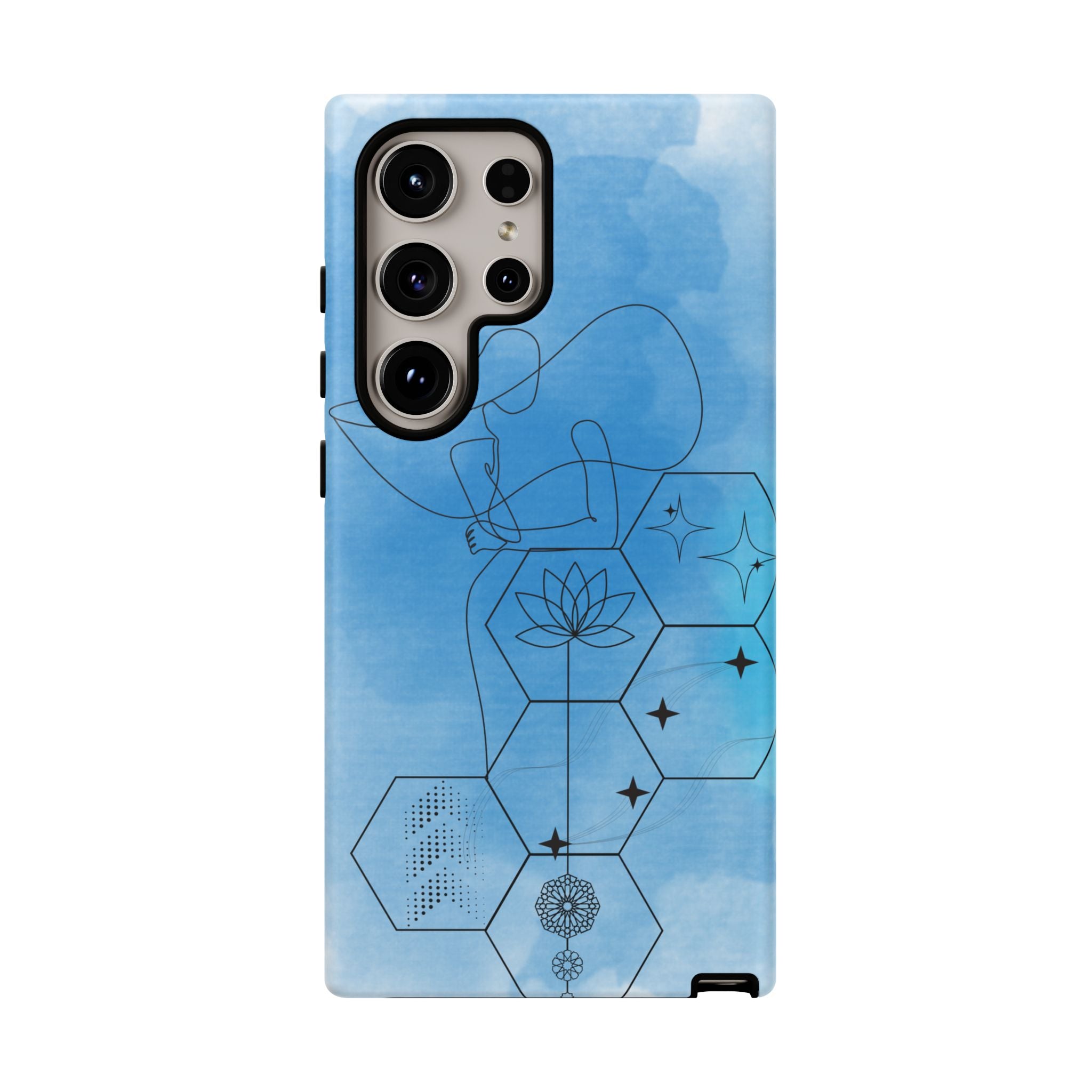 Coque de téléphone Abstraite bleue — Design Zen Lotus Hexagone