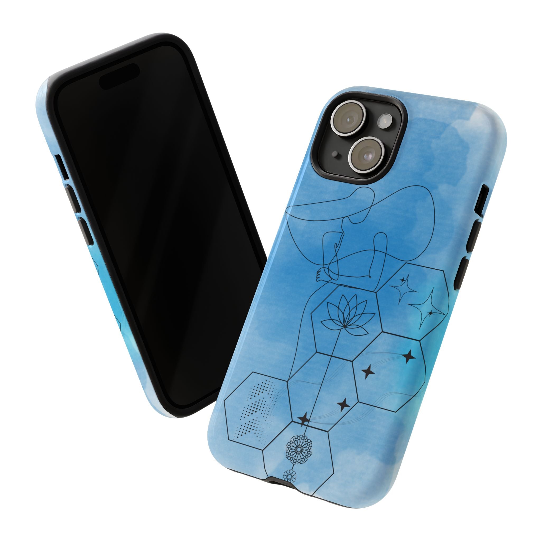 Coque de téléphone Abstraite bleue — Design Zen Lotus Hexagone