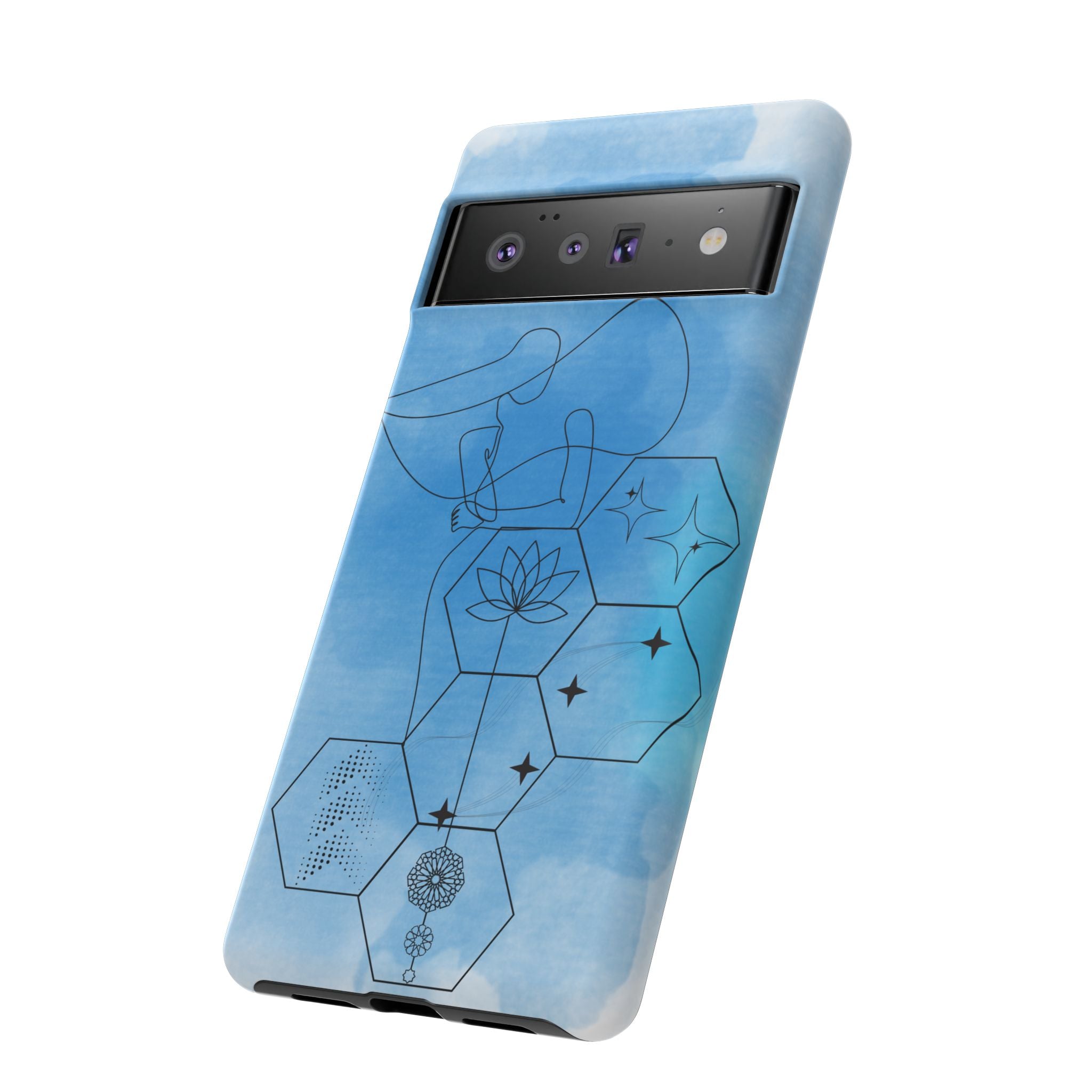 Coque de téléphone Abstraite bleue — Design Zen Lotus Hexagone