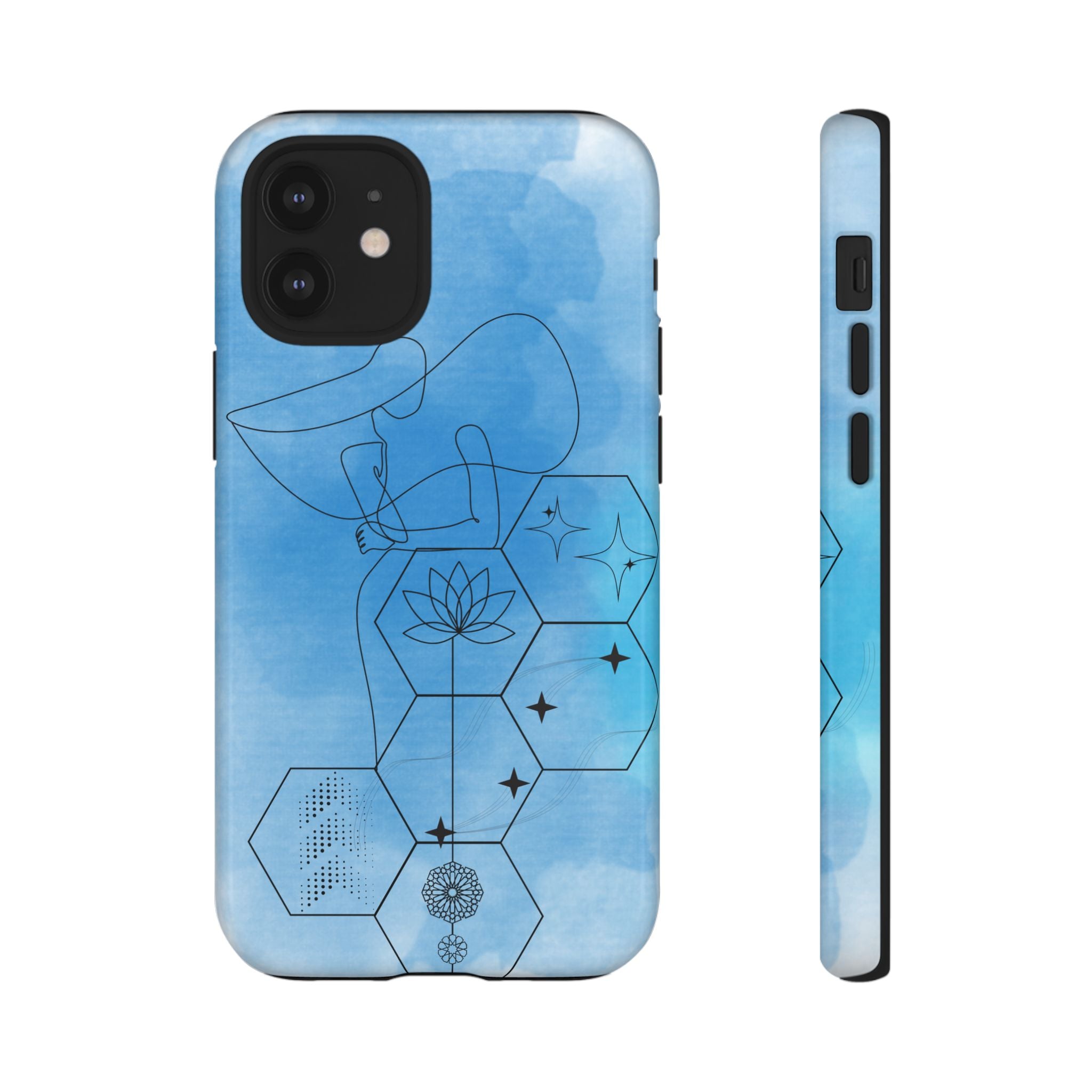 Coque de téléphone Abstraite bleue — Design Zen Lotus Hexagone
