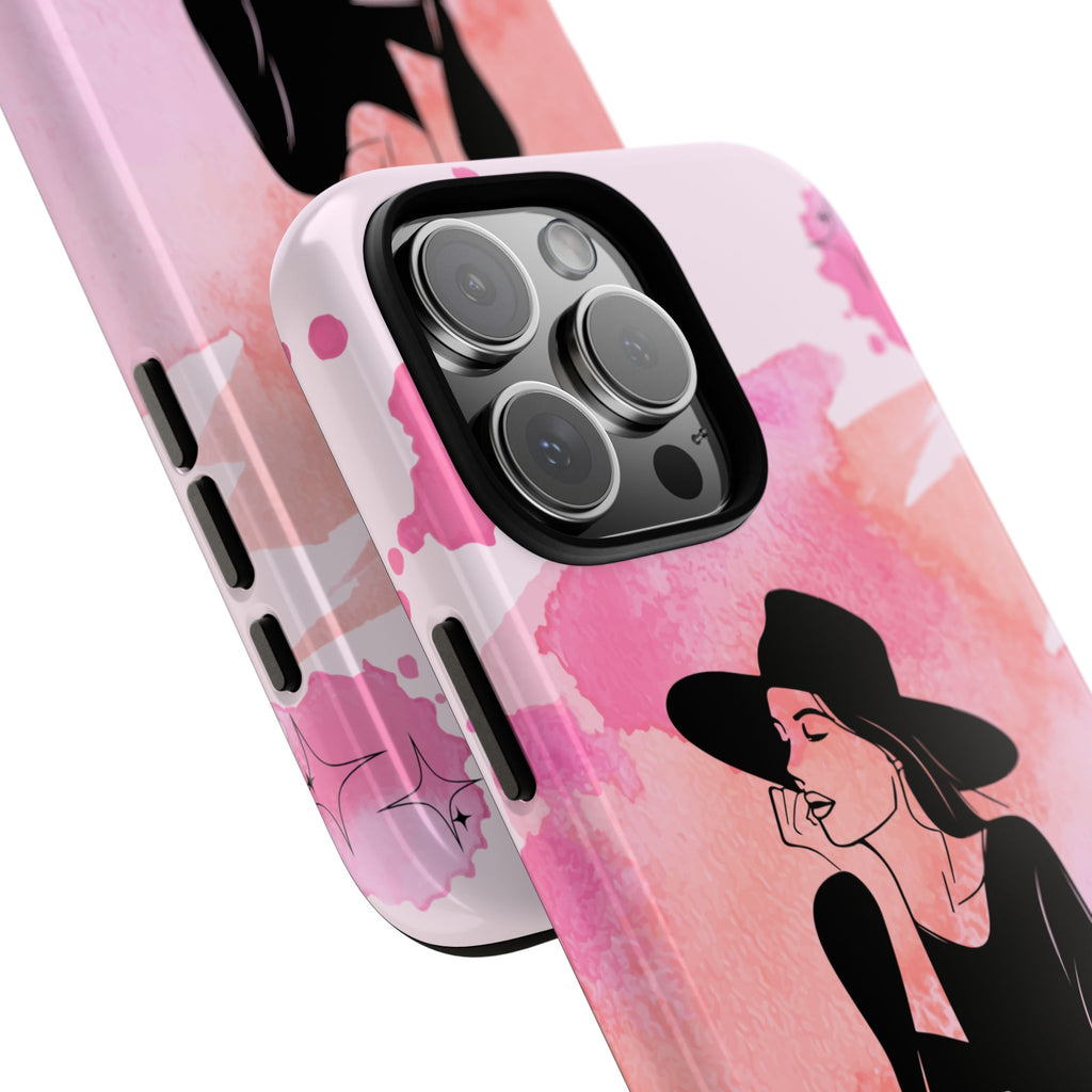 Coque de téléphone — Illustration de femme en aquarelle rose, housse de protection pour amateur de café