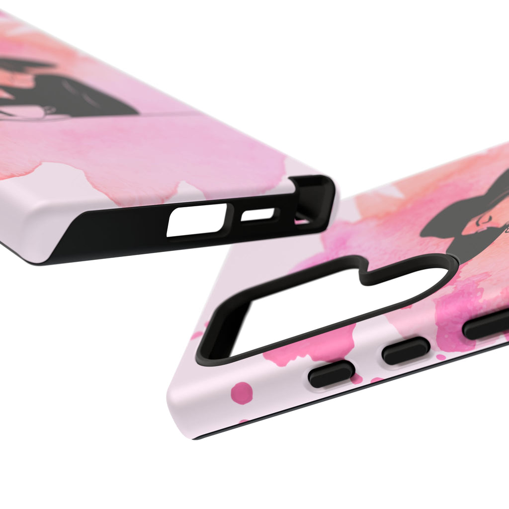 Coque de téléphone — Illustration de femme en aquarelle rose, housse de protection pour amateur de café