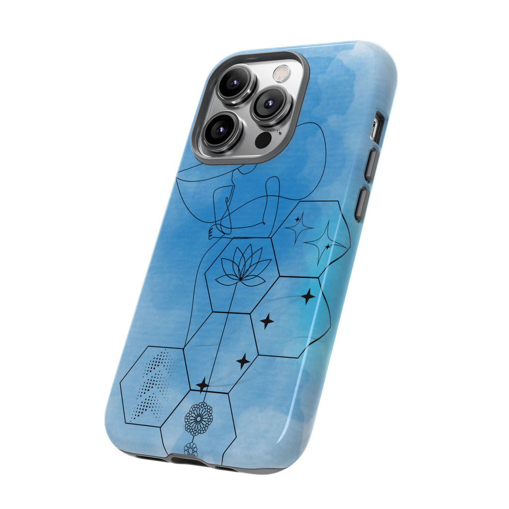 Coque de téléphone Abstraite bleue — Design Zen Lotus Hexagone