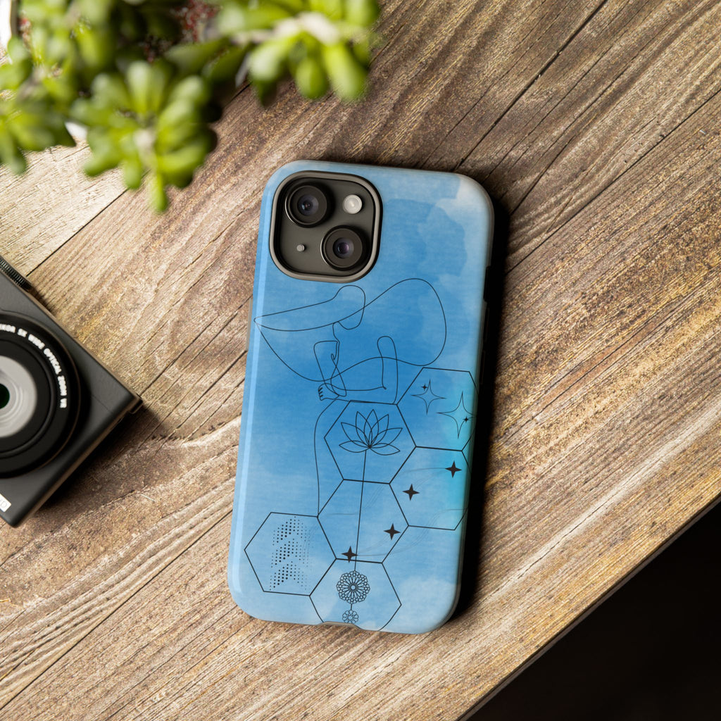 Coque de téléphone Abstraite bleue — Design Zen Lotus Hexagone