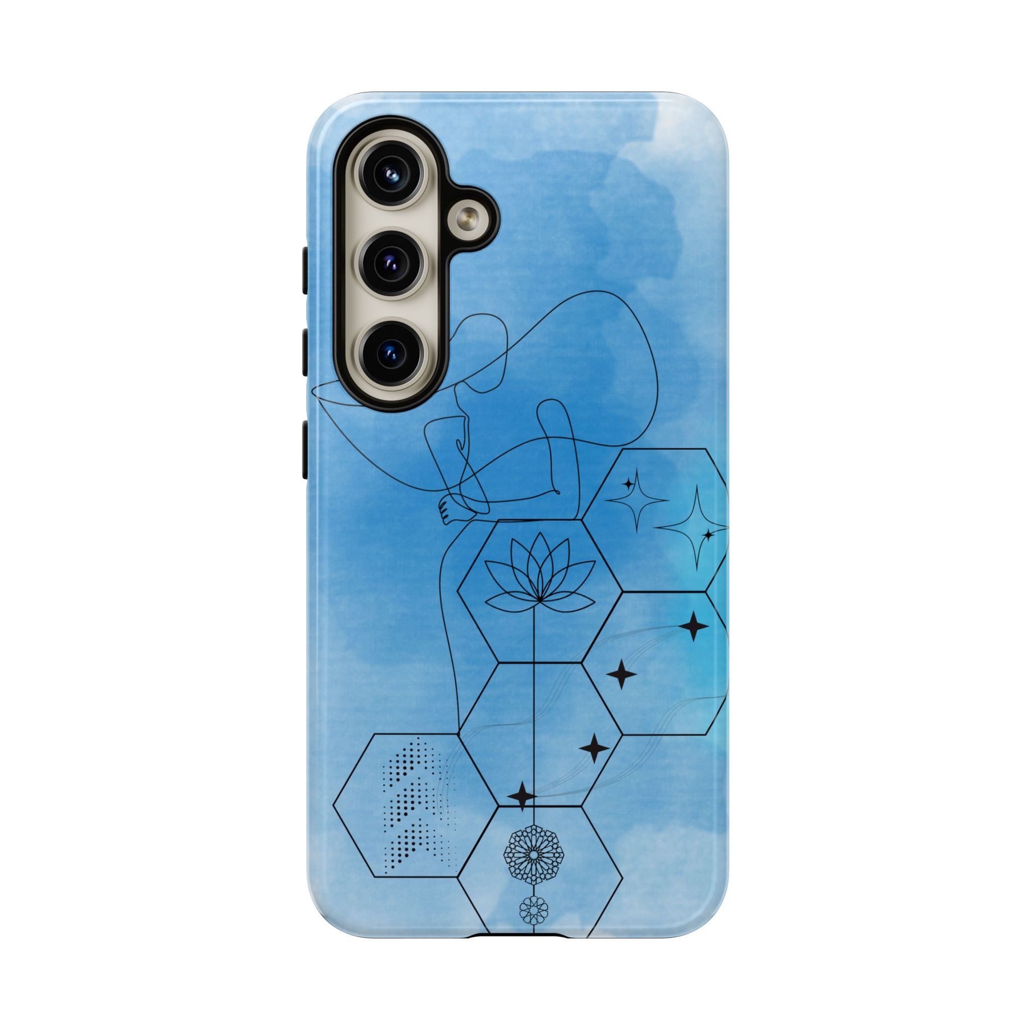 Coque de téléphone Abstraite bleue — Design Zen Lotus Hexagone