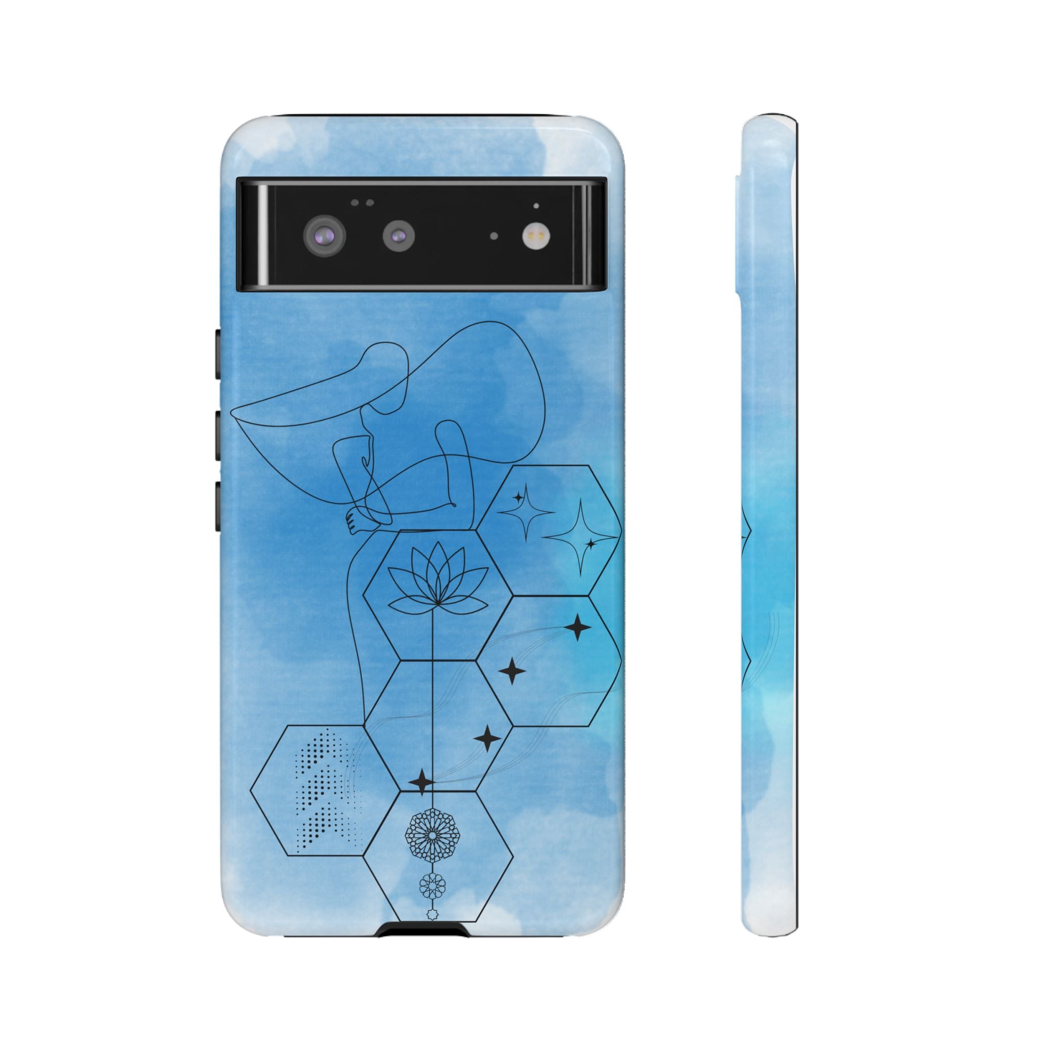 Coque de téléphone Abstraite bleue — Design Zen Lotus Hexagone
