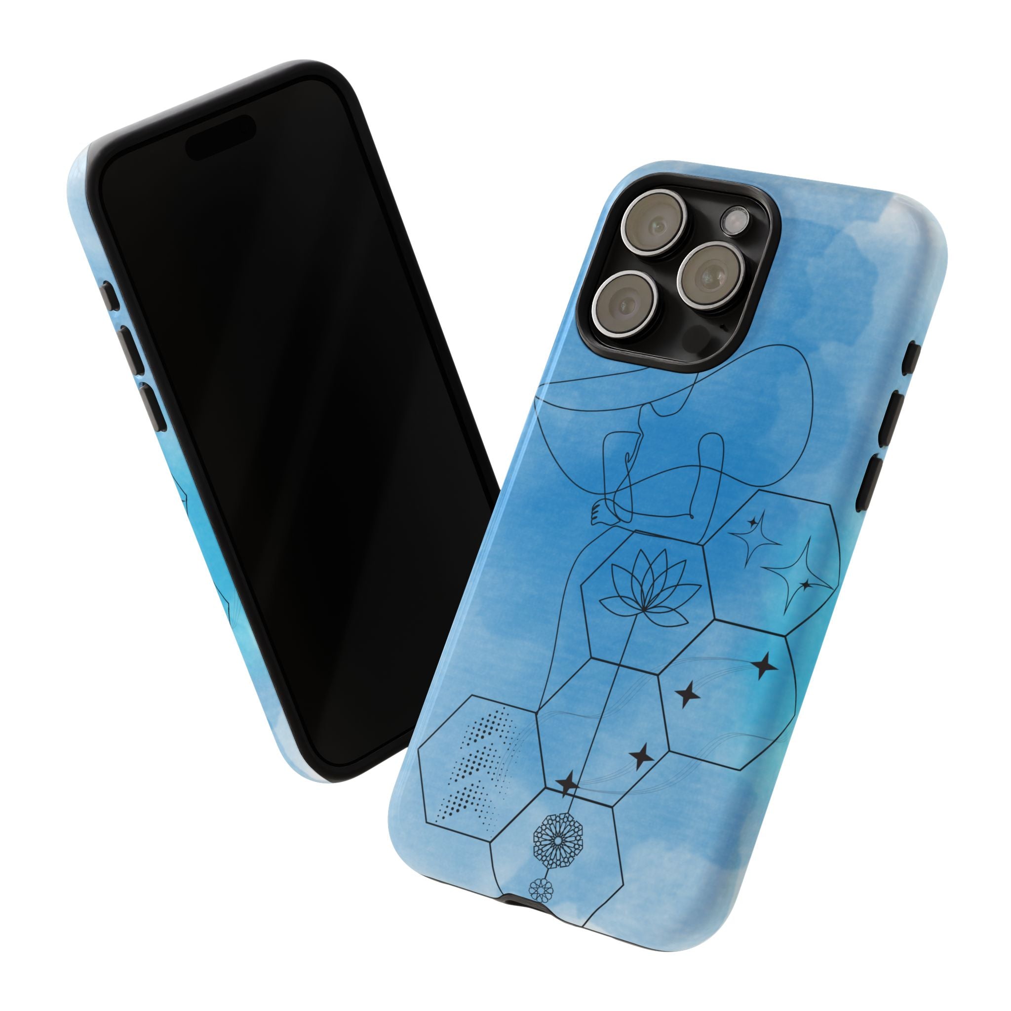 Coque de téléphone Abstraite bleue — Design Zen Lotus Hexagone