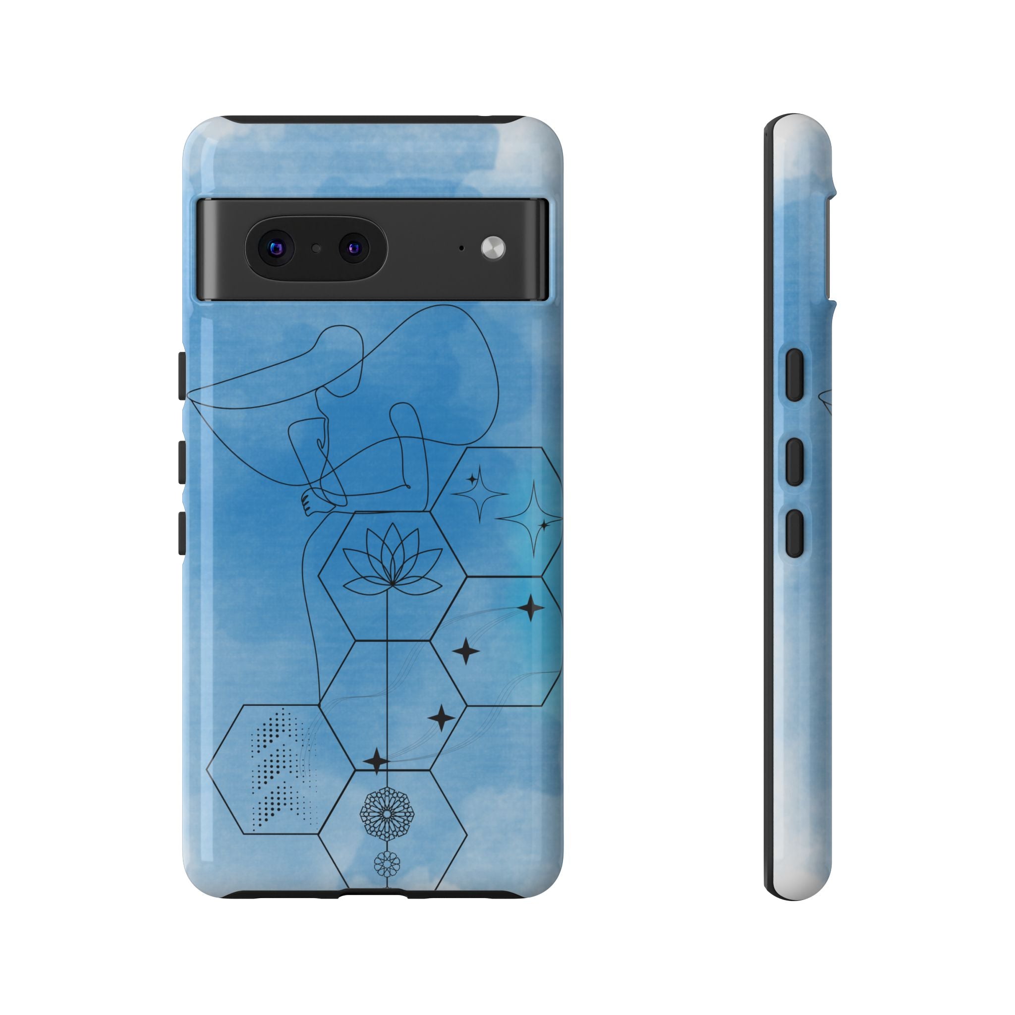 Coque de téléphone Abstraite bleue — Design Zen Lotus Hexagone
