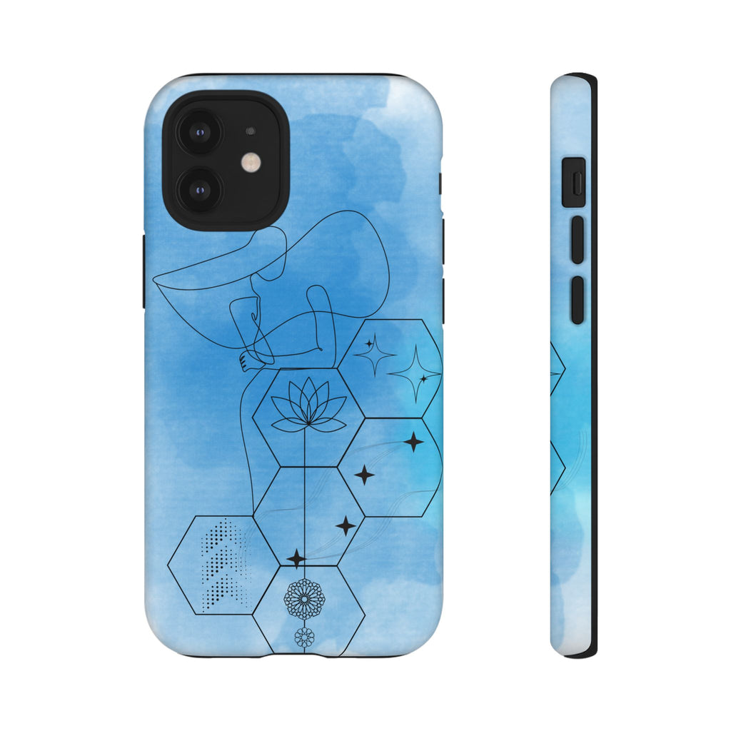 Coque de téléphone Abstraite bleue — Design Zen Lotus Hexagone