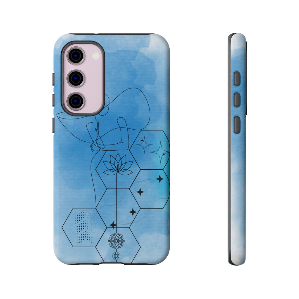 Coque de téléphone Abstraite bleue — Design Zen Lotus Hexagone