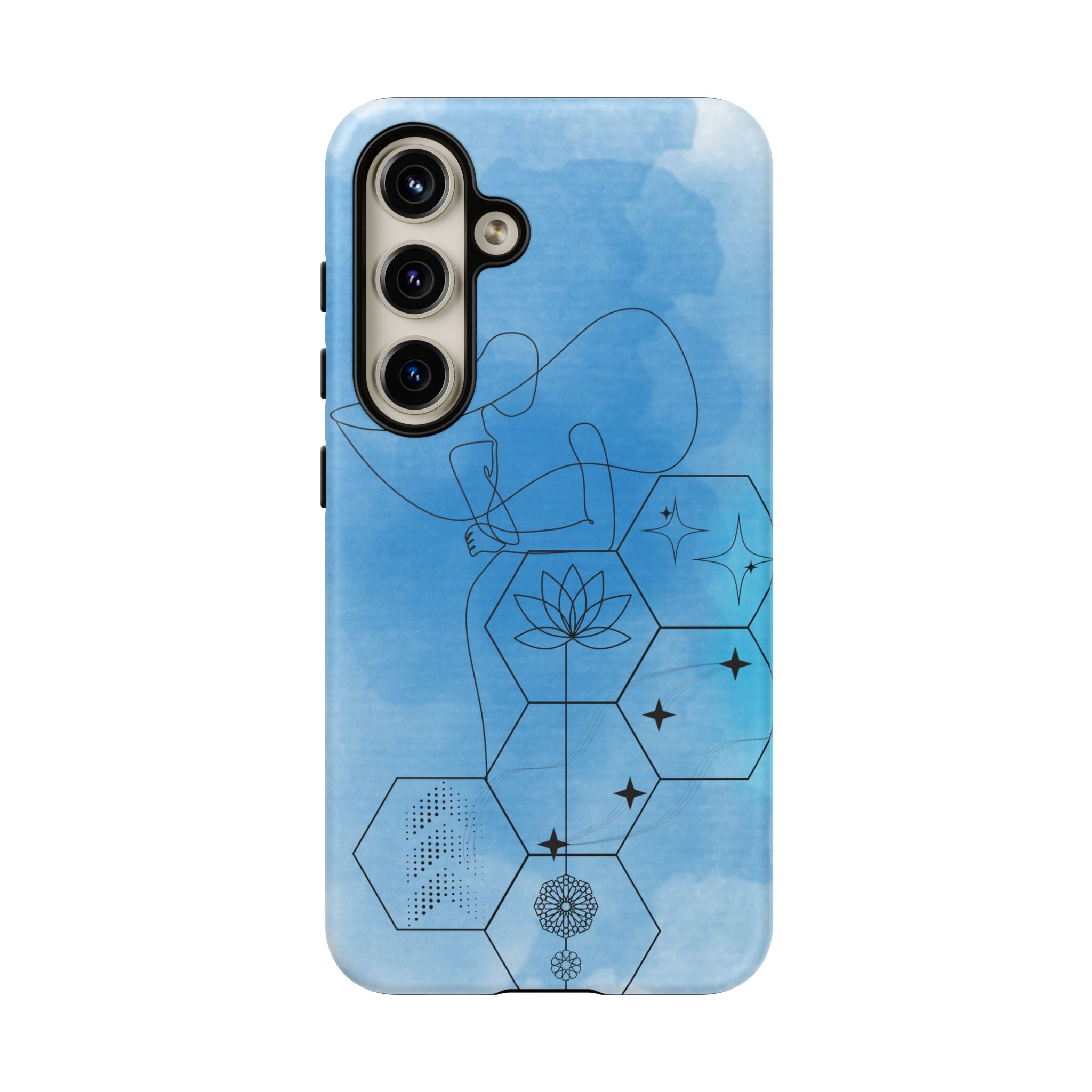 Coque de téléphone Abstraite bleue — Design Zen Lotus Hexagone