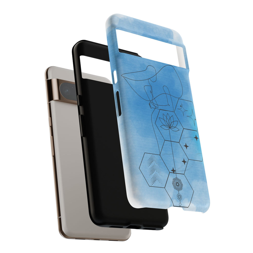Coque de téléphone Abstraite bleue — Design Zen Lotus Hexagone