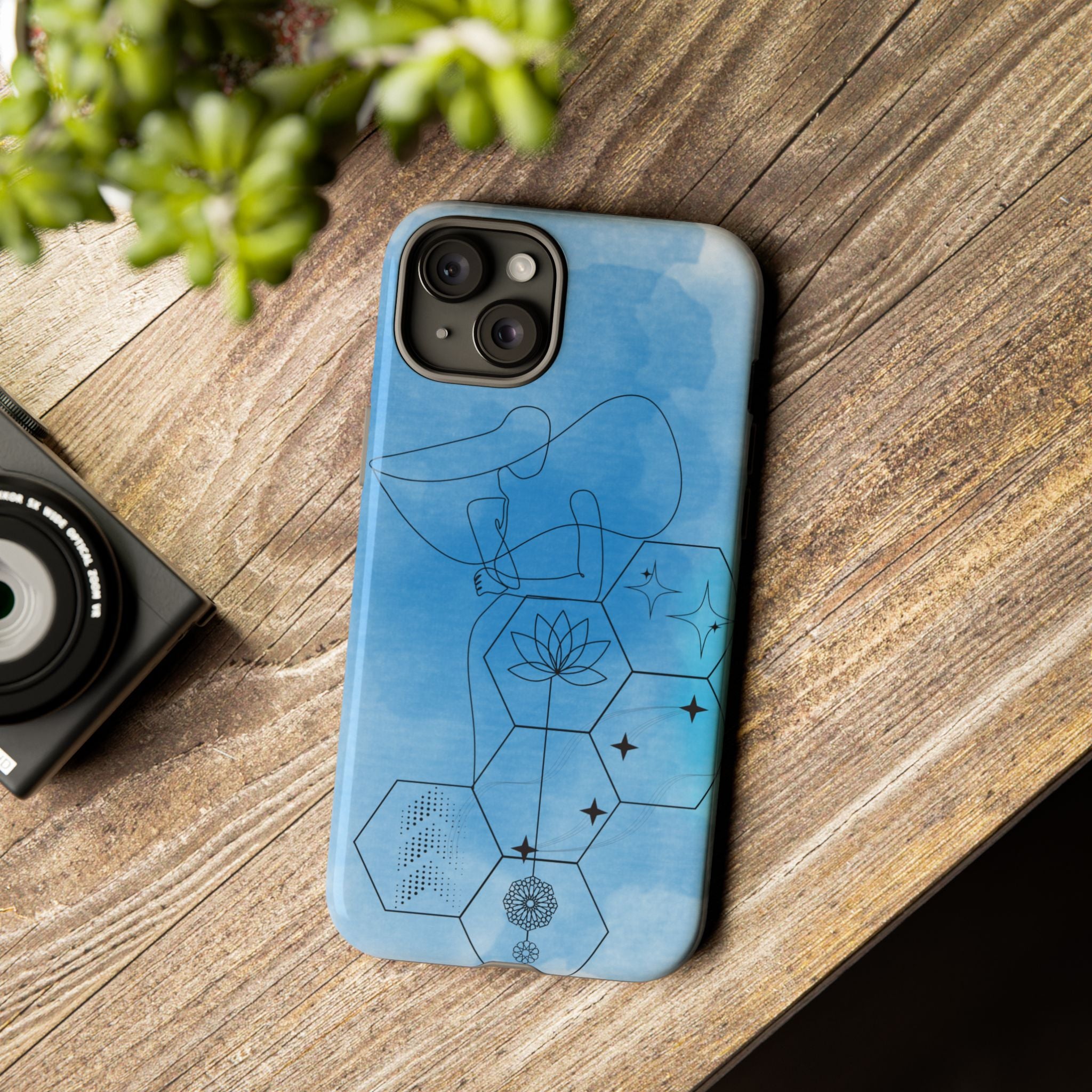 Coque de téléphone Abstraite bleue — Design Zen Lotus Hexagone