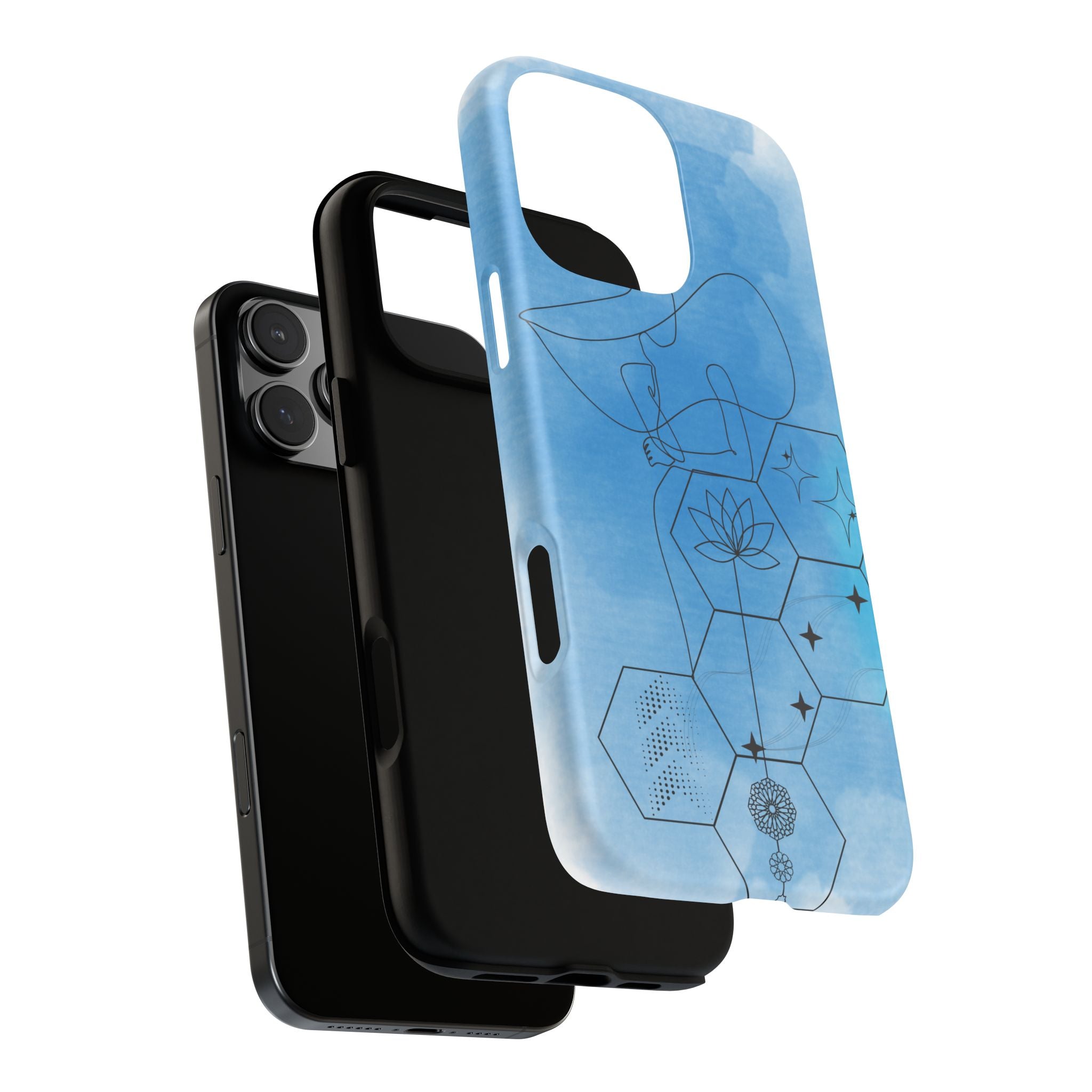 Coque de téléphone Abstraite bleue — Design Zen Lotus Hexagone