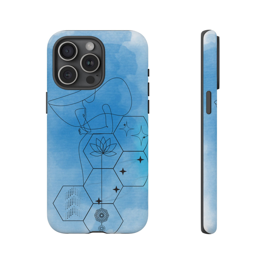 Coque de téléphone Abstraite bleue — Design Zen Lotus Hexagone