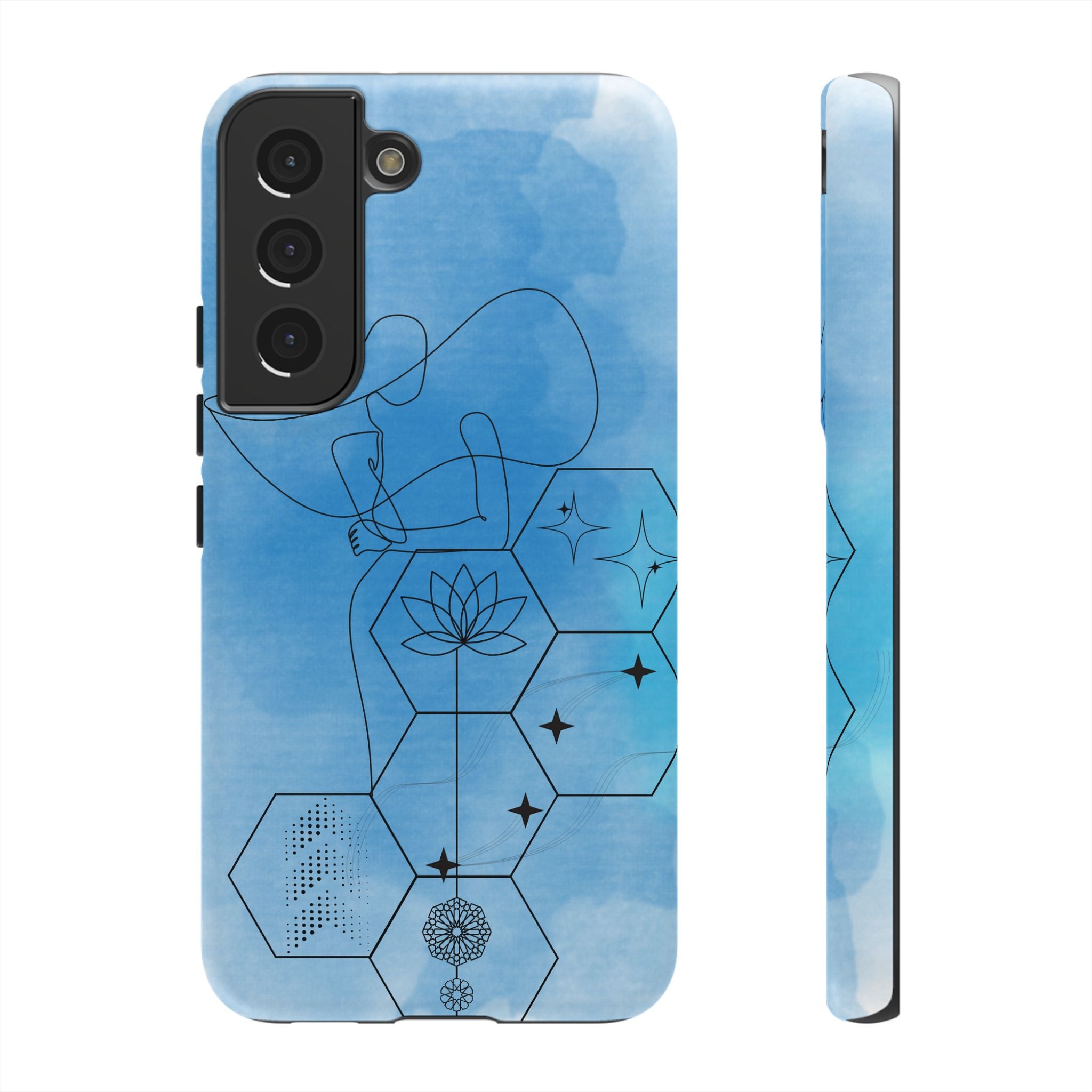Coque de téléphone Abstraite bleue — Design Zen Lotus Hexagone