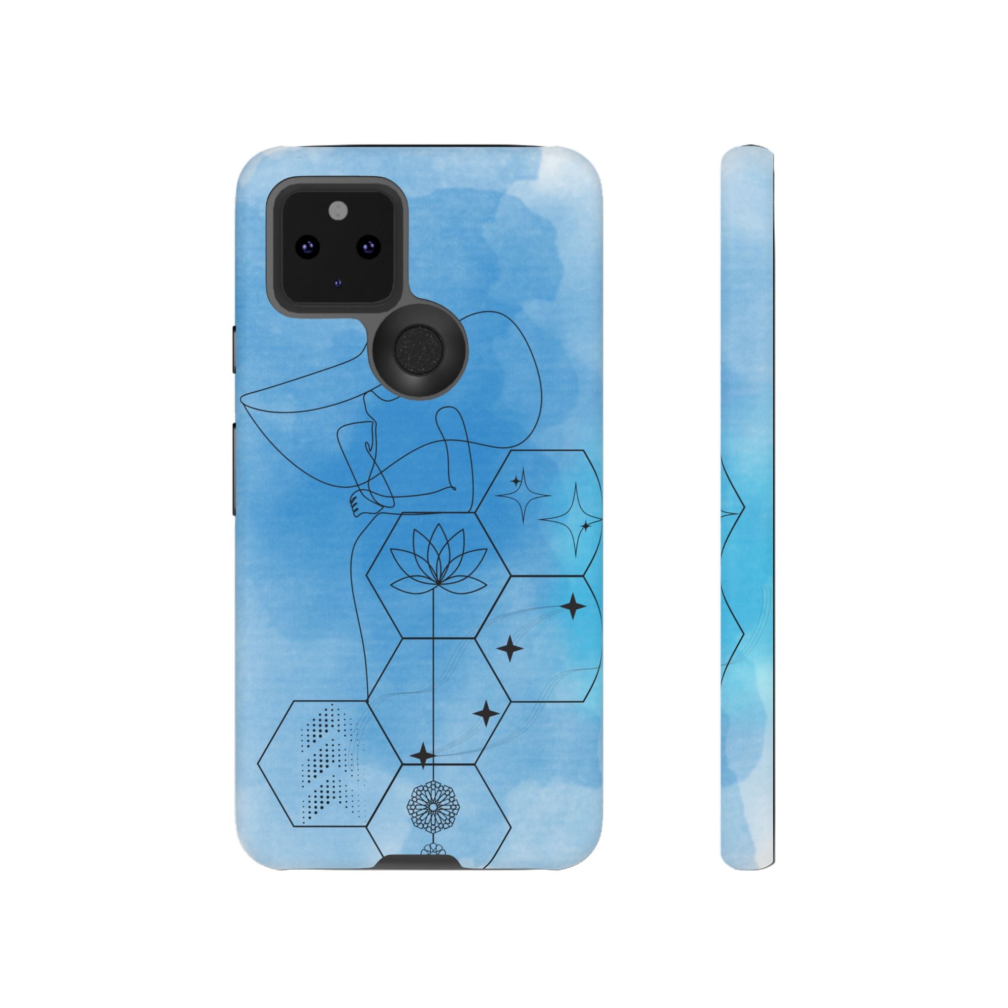 Coque de téléphone Abstraite bleue — Design Zen Lotus Hexagone
