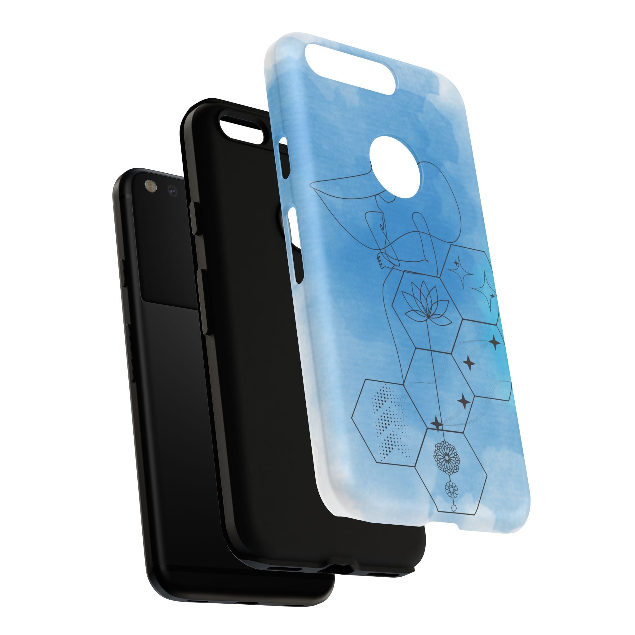 Coque de téléphone Abstraite bleue — Design Zen Lotus Hexagone