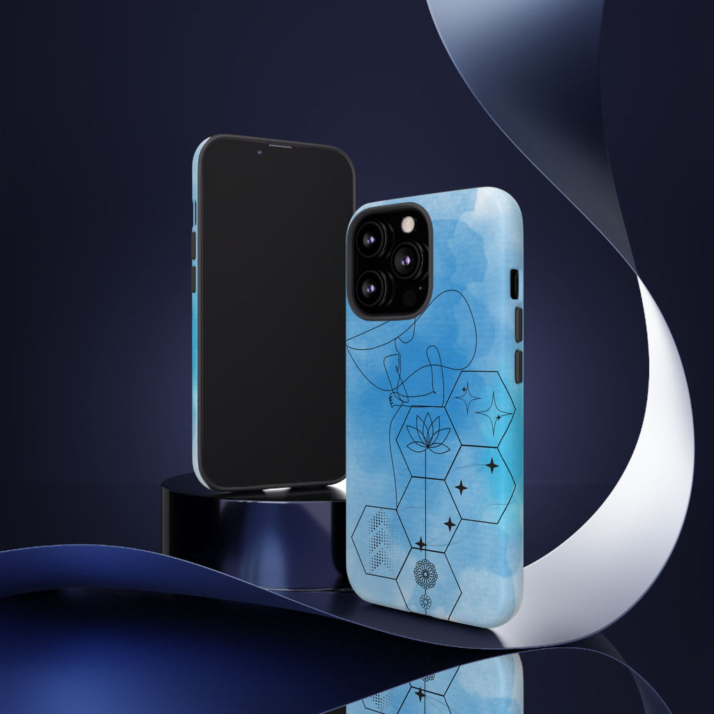 Coque de téléphone Abstraite bleue — Design Zen Lotus Hexagone