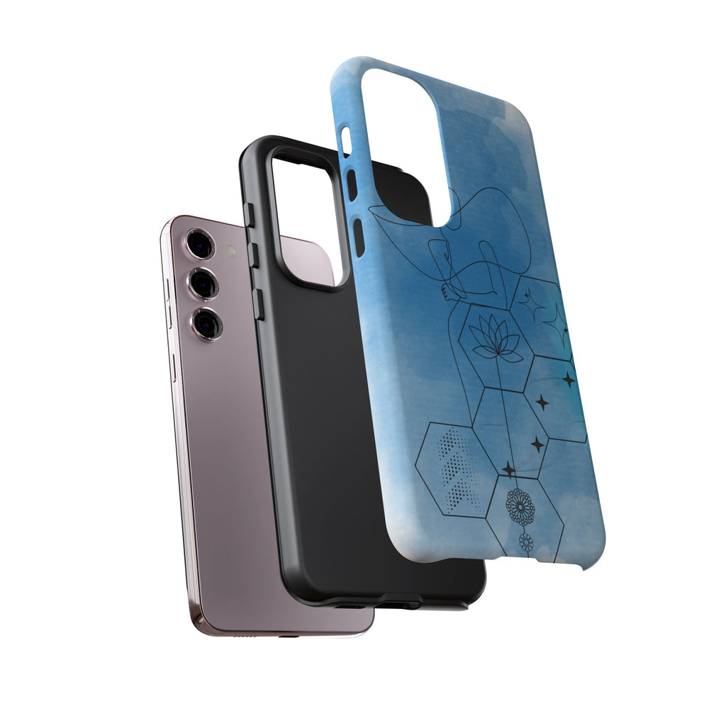 Coque de téléphone Abstraite bleue — Design Zen Lotus Hexagone