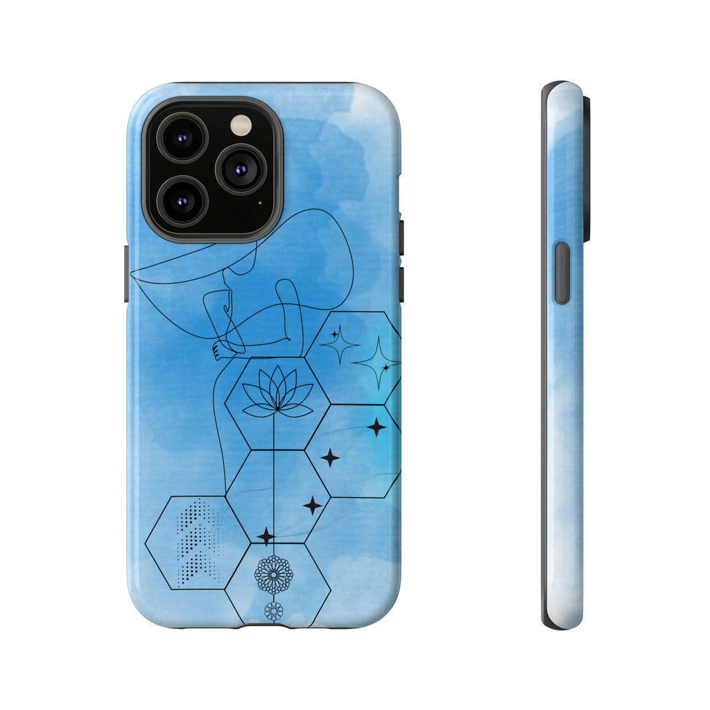 Coque de téléphone Abstraite bleue — Design Zen Lotus Hexagone