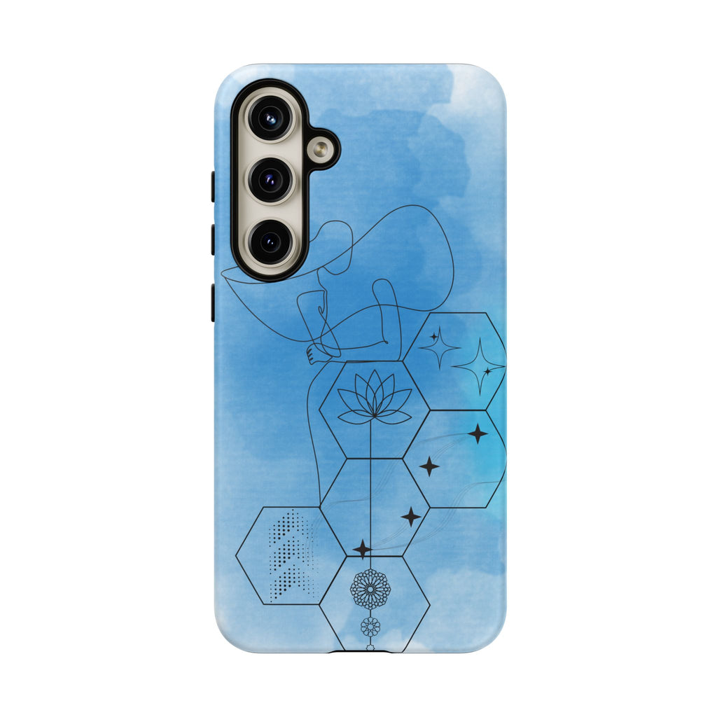 Coque de téléphone Abstraite bleue — Design Zen Lotus Hexagone