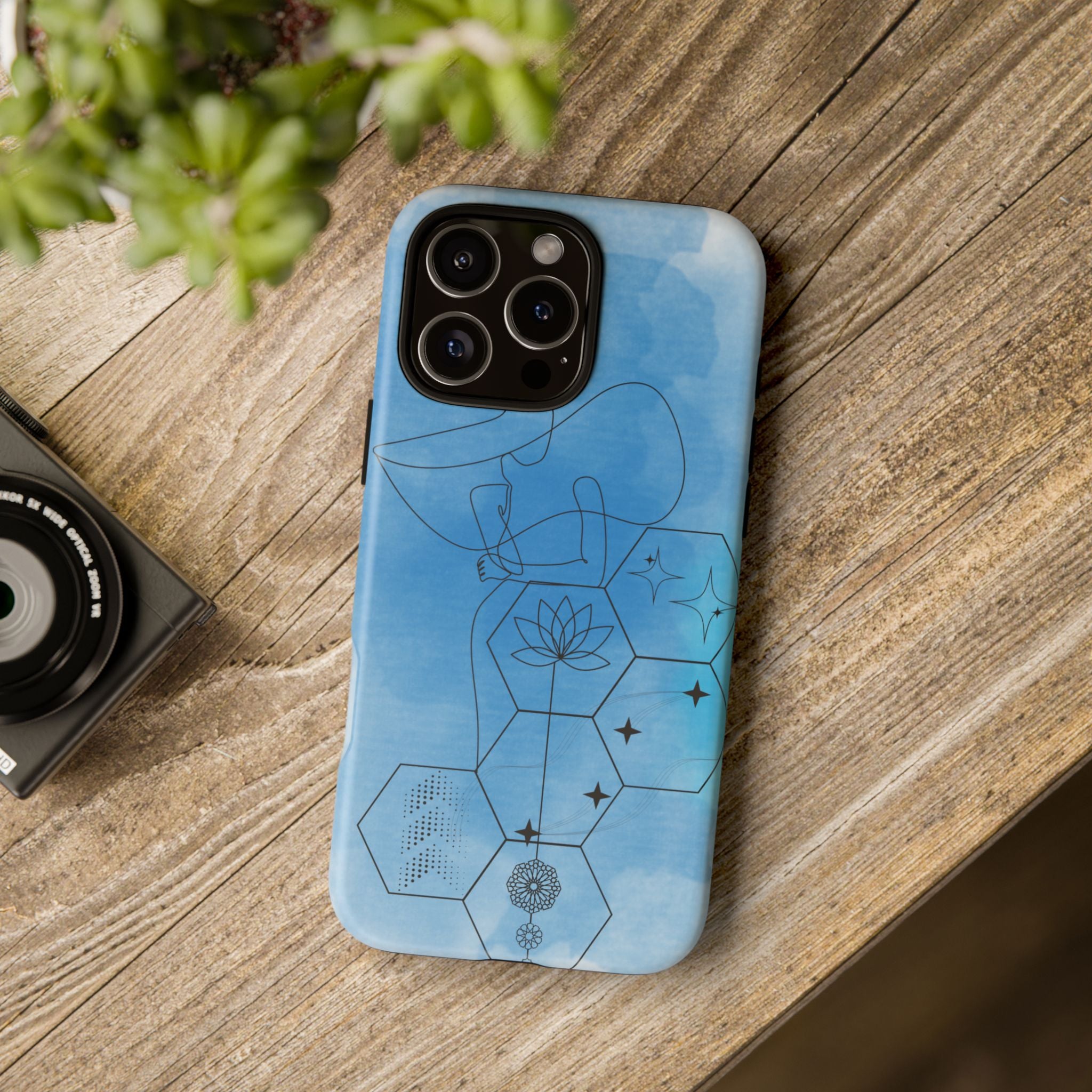 Coque de téléphone Abstraite bleue — Design Zen Lotus Hexagone