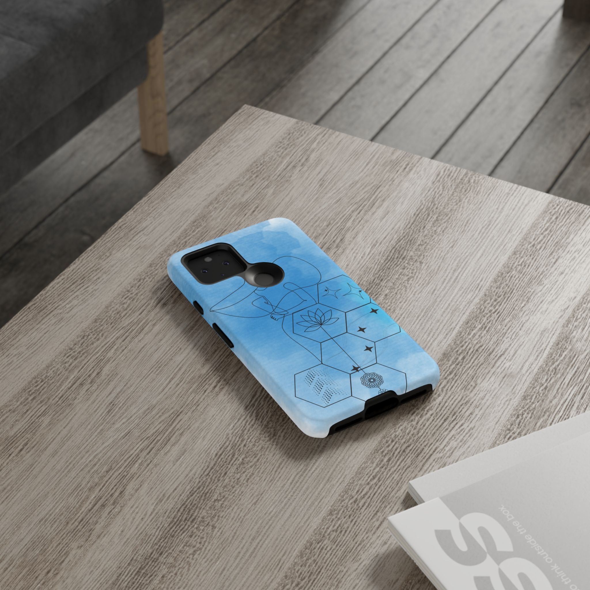 Coque de téléphone Abstraite bleue — Design Zen Lotus Hexagone