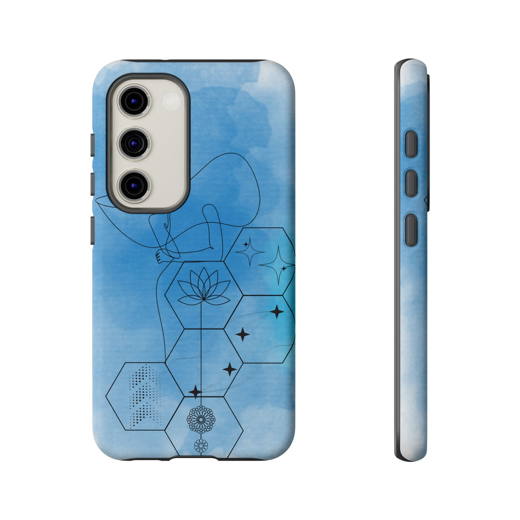 Coque de téléphone Abstraite bleue — Design Zen Lotus Hexagone
