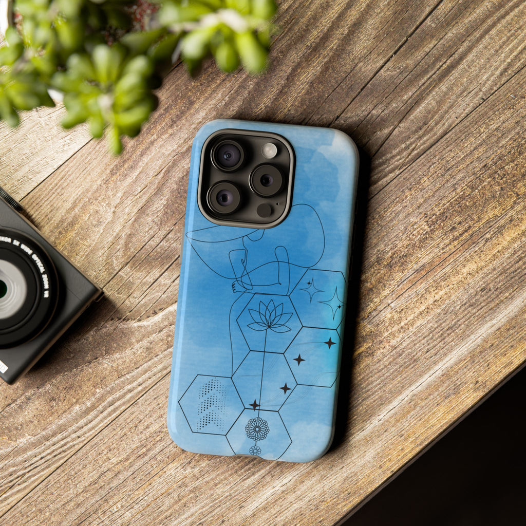 Coque de téléphone Abstraite bleue — Design Zen Lotus Hexagone