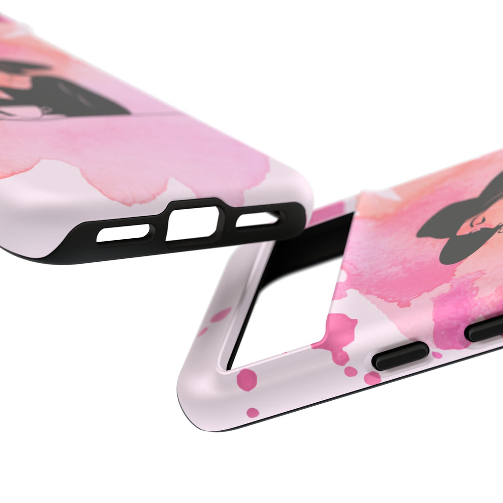Coque de téléphone — Illustration de femme en aquarelle rose, housse de protection pour amateur de café