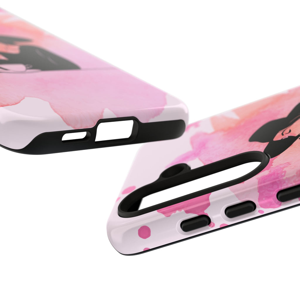 Coque de téléphone — Illustration de femme en aquarelle rose, housse de protection pour amateur de café