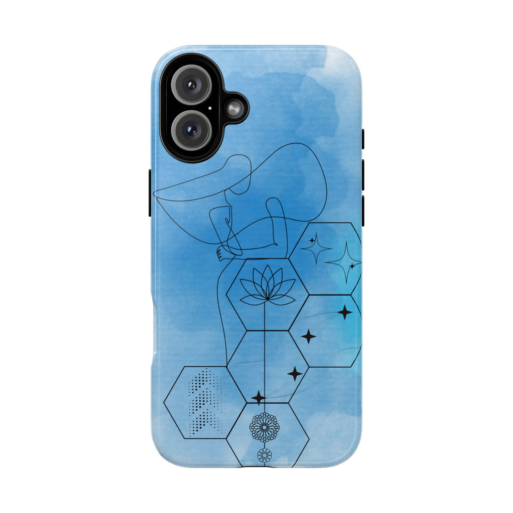 Coque de téléphone Abstraite bleue — Design Zen Lotus Hexagone