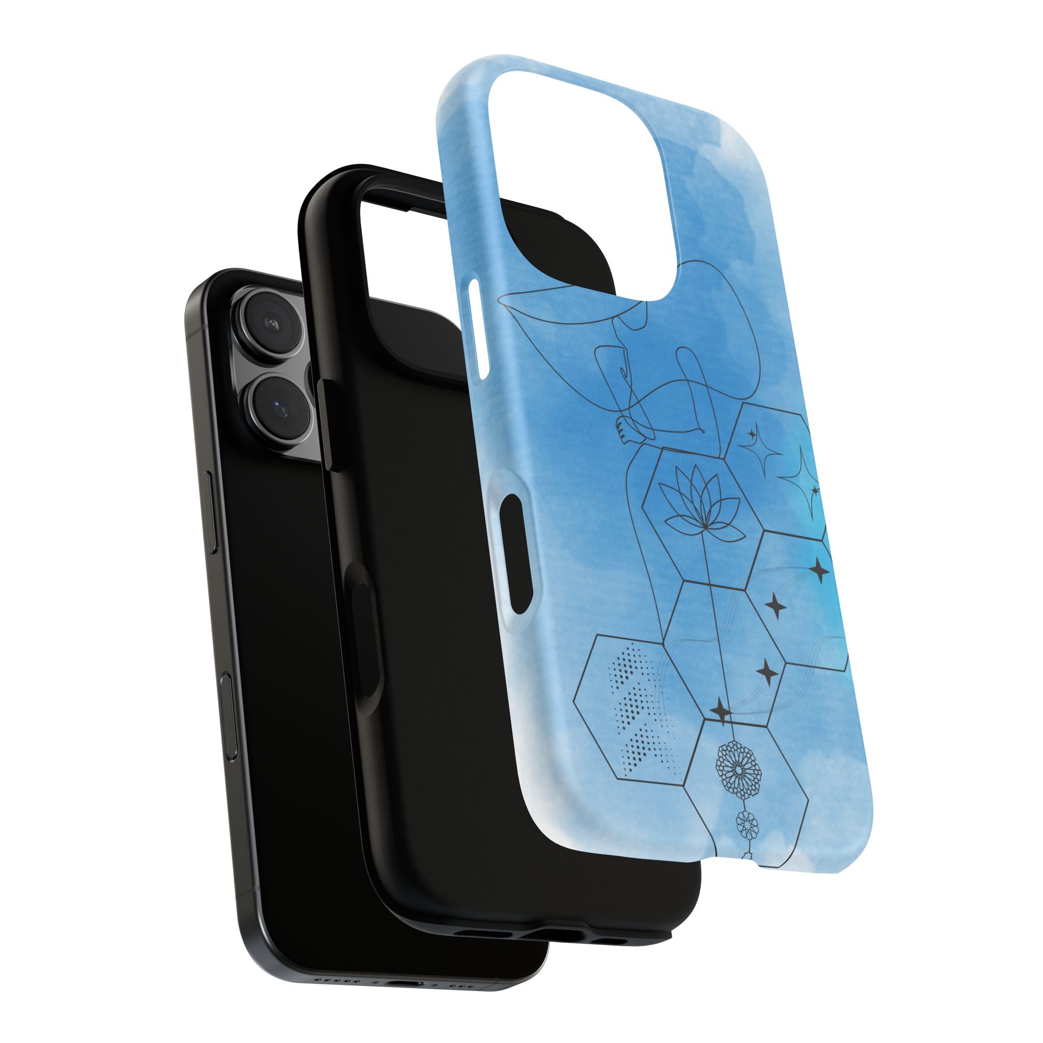 Coque de téléphone Abstraite bleue — Design Zen Lotus Hexagone