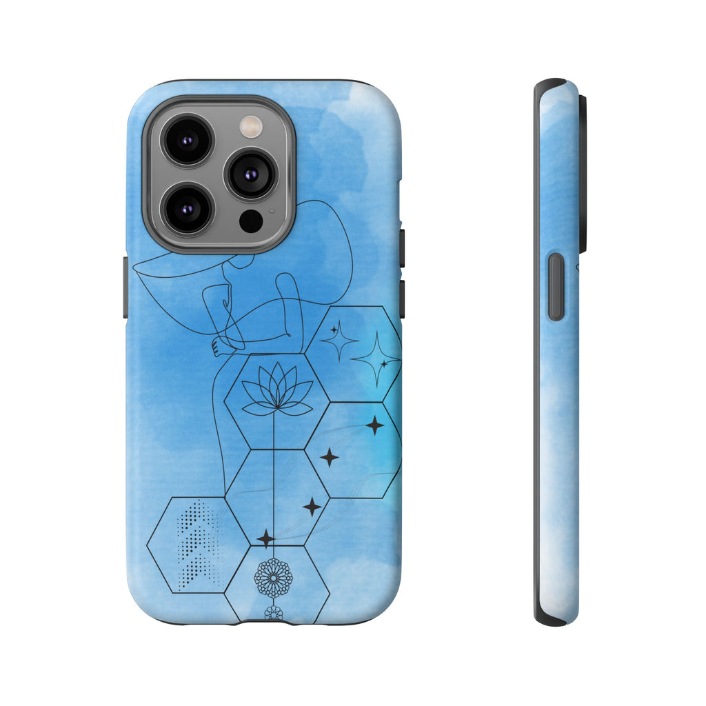 Coque de téléphone Abstraite bleue — Design Zen Lotus Hexagone
