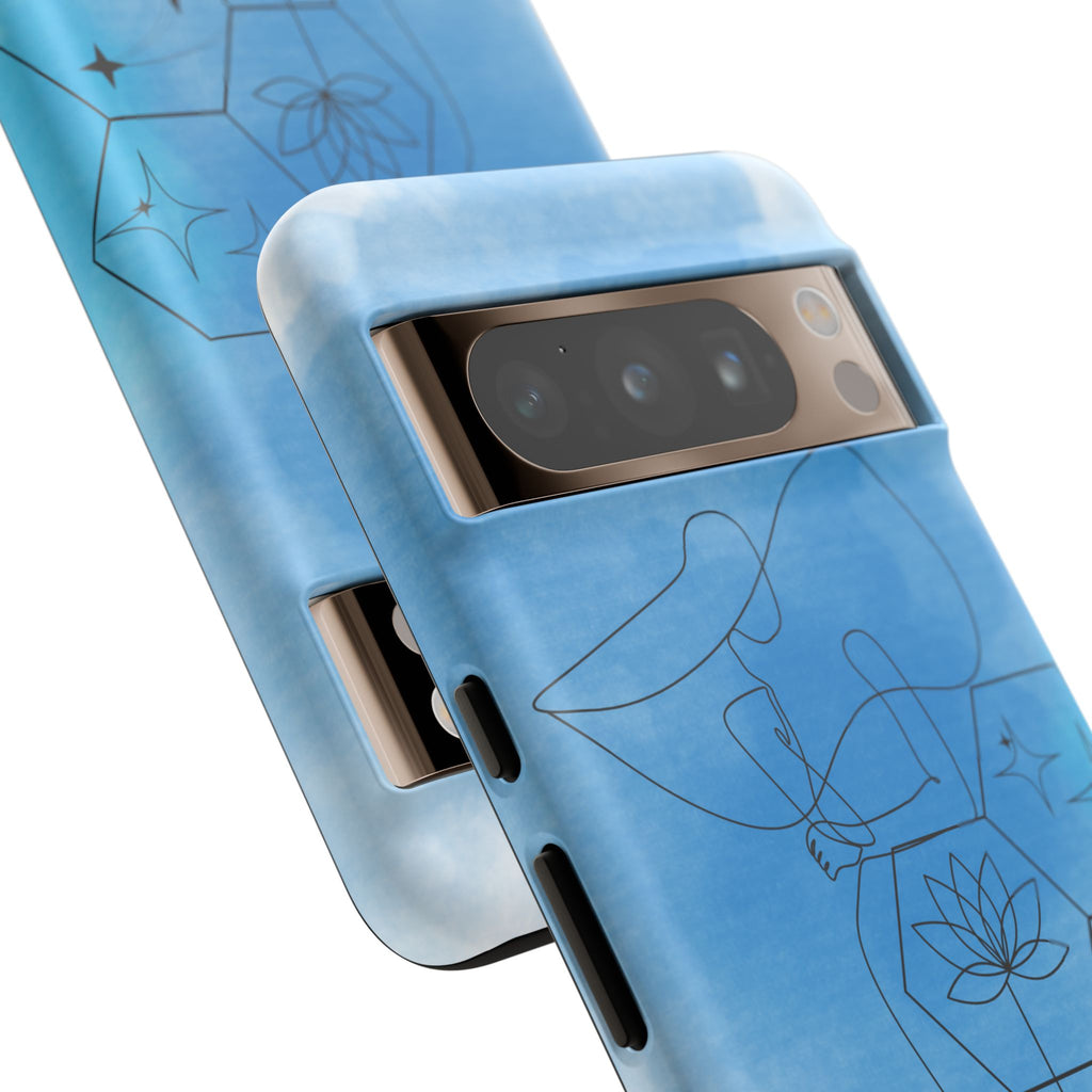 Coque de téléphone Abstraite bleue — Design Zen Lotus Hexagone