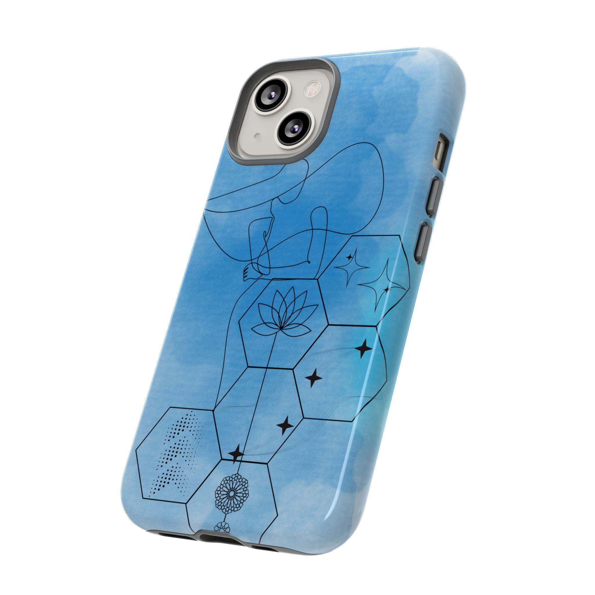 Coque de téléphone Abstraite bleue — Design Zen Lotus Hexagone