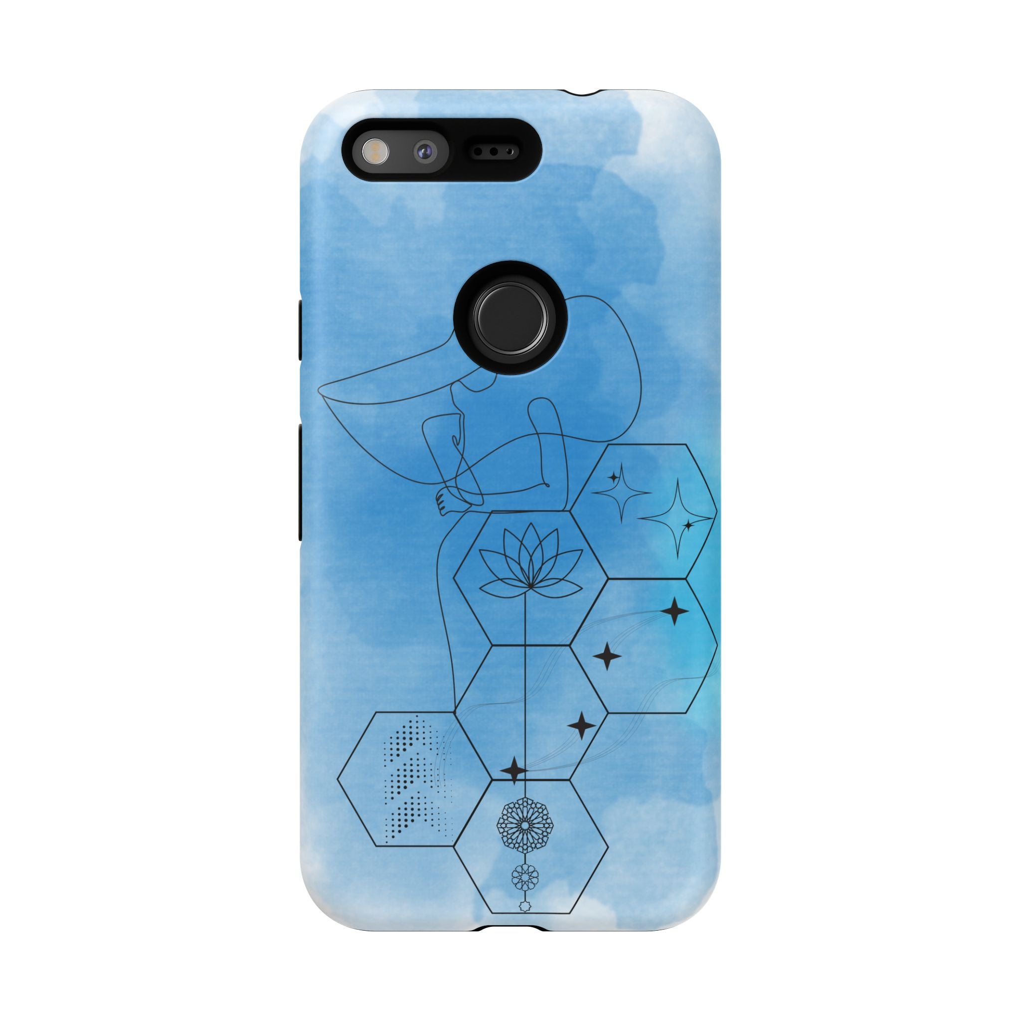 Coque de téléphone Abstraite bleue — Design Zen Lotus Hexagone