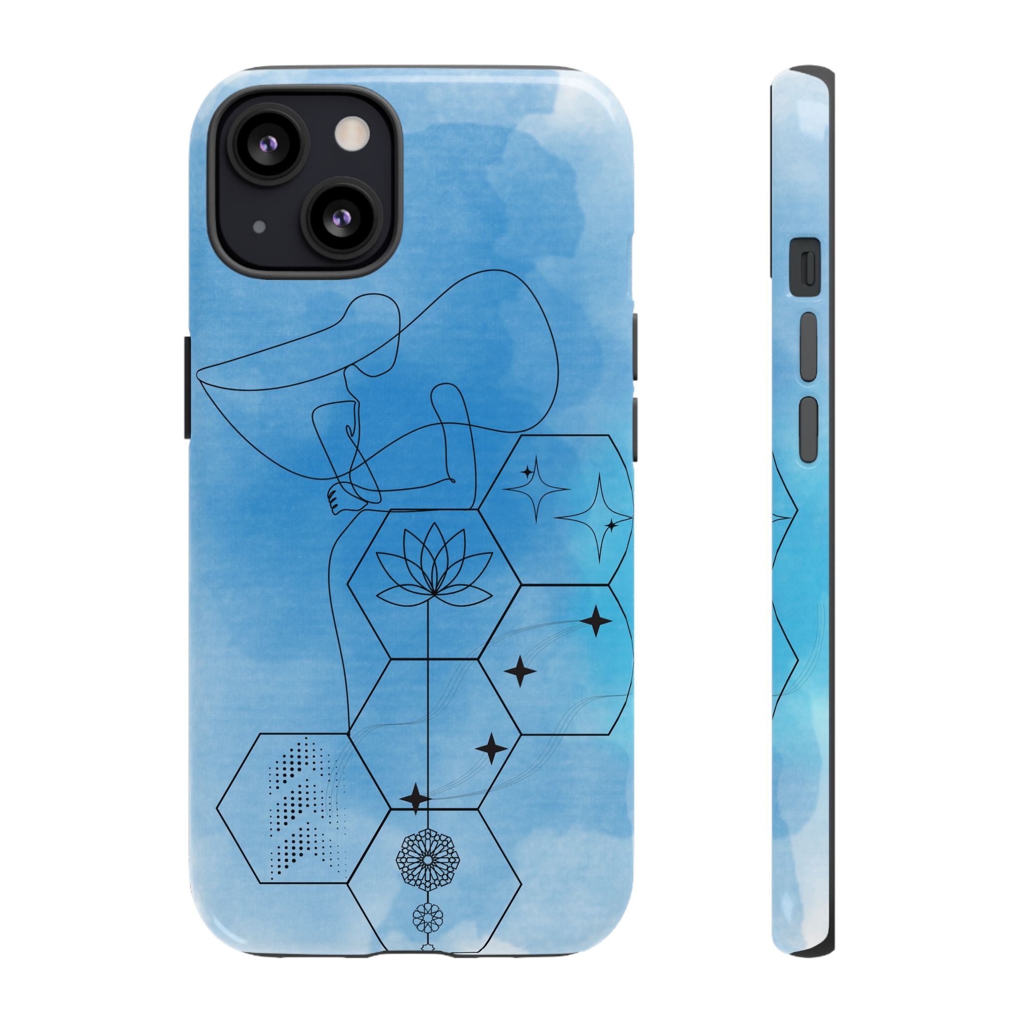 Coque de téléphone Abstraite bleue — Design Zen Lotus Hexagone