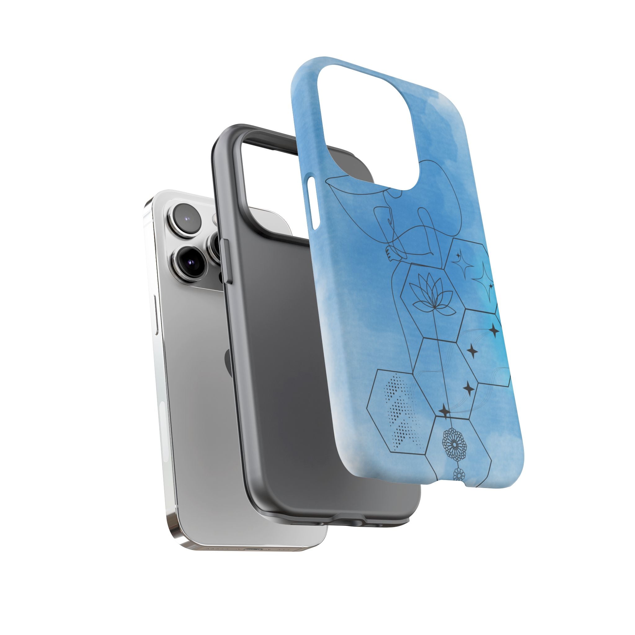 Coque de téléphone Abstraite bleue — Design Zen Lotus Hexagone