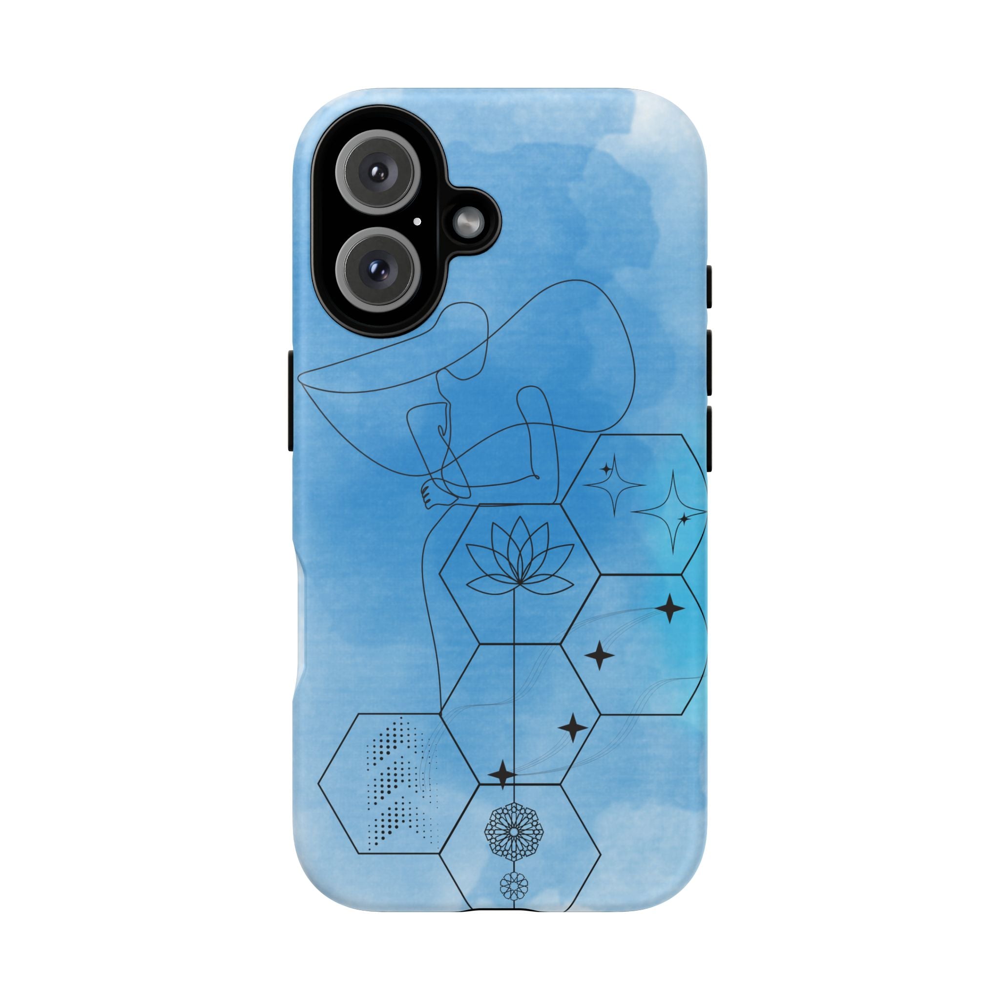 Coque de téléphone Abstraite bleue — Design Zen Lotus Hexagone