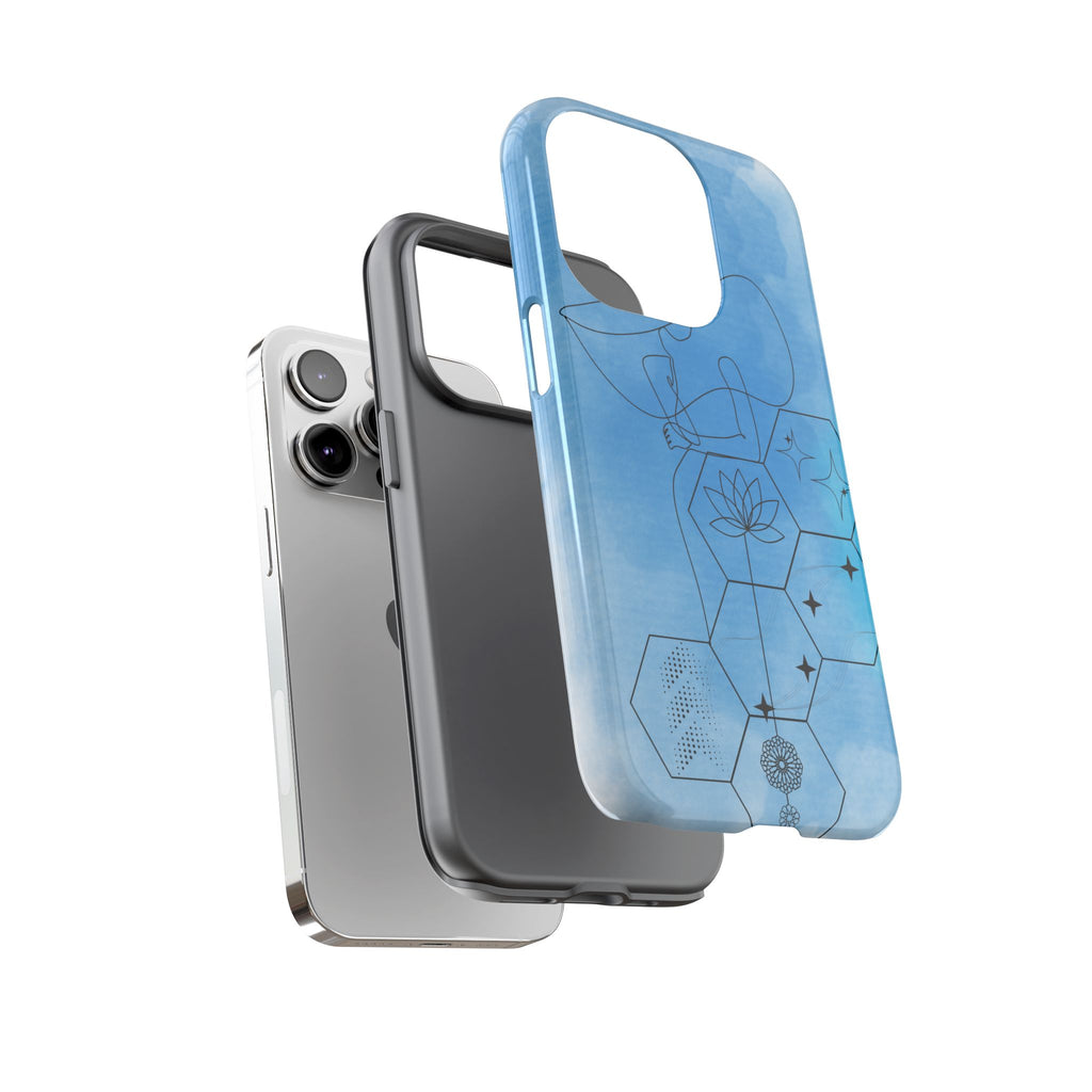 Coque de téléphone Abstraite bleue — Design Zen Lotus Hexagone