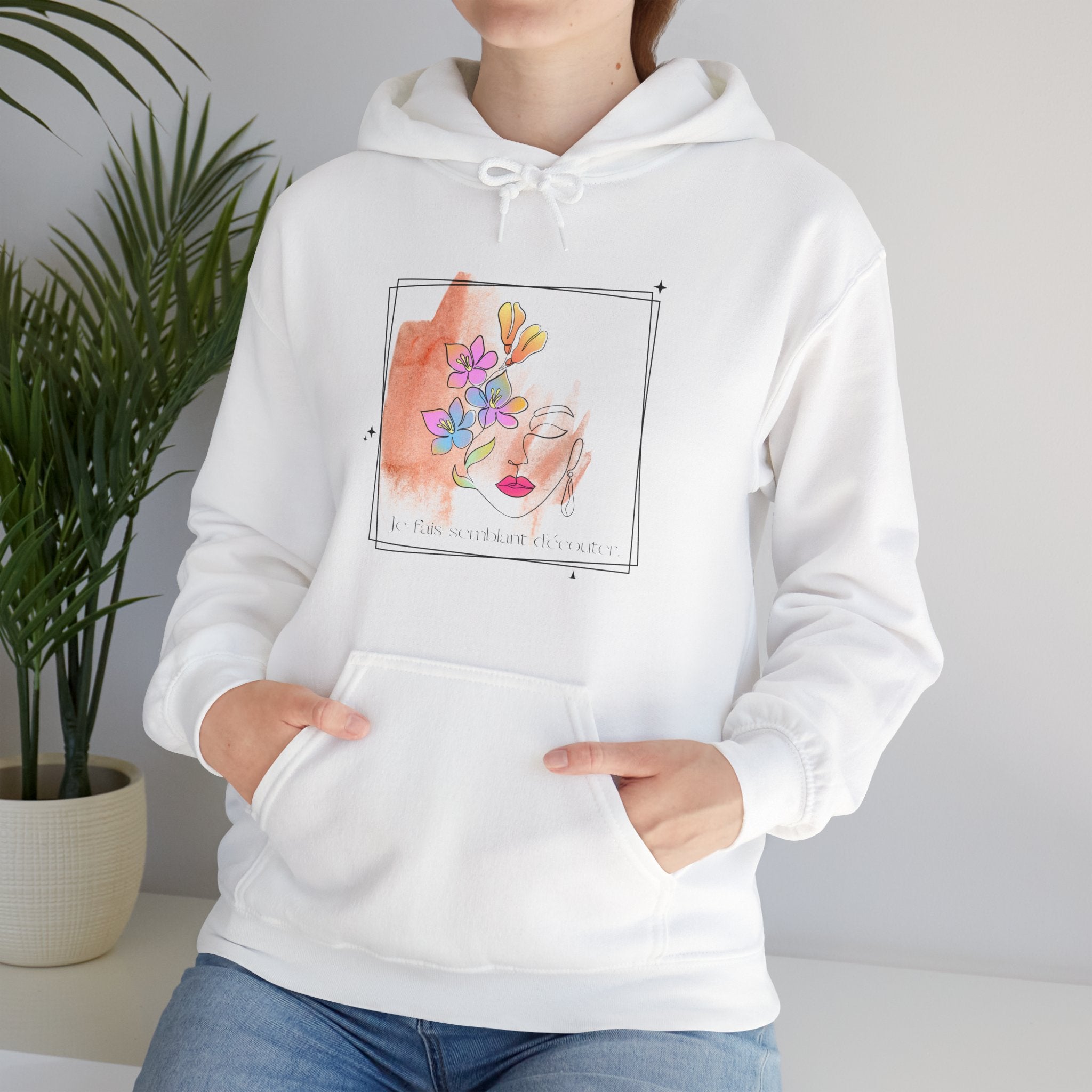 Hoodie aquarelle visage floral — Hoodie d'art abstrait féminin