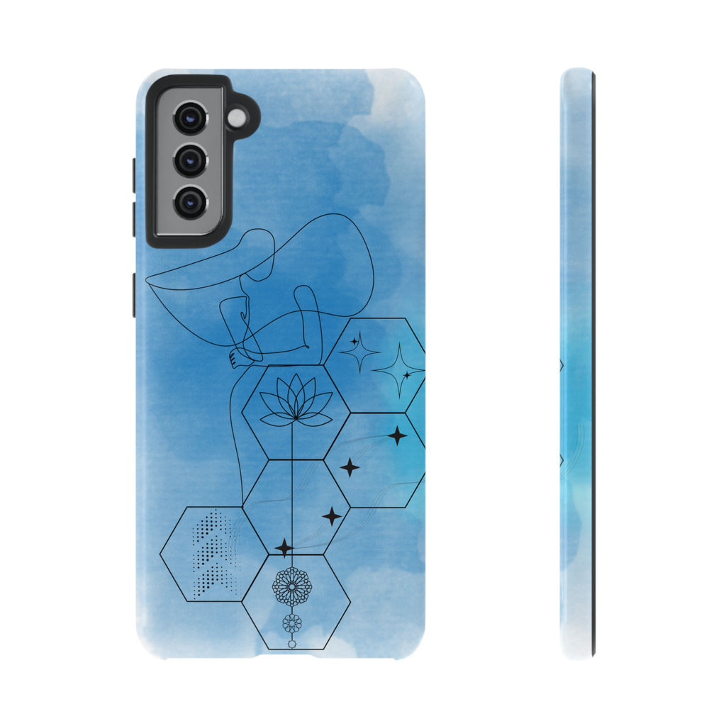 Coque de téléphone Abstraite bleue — Design Zen Lotus Hexagone