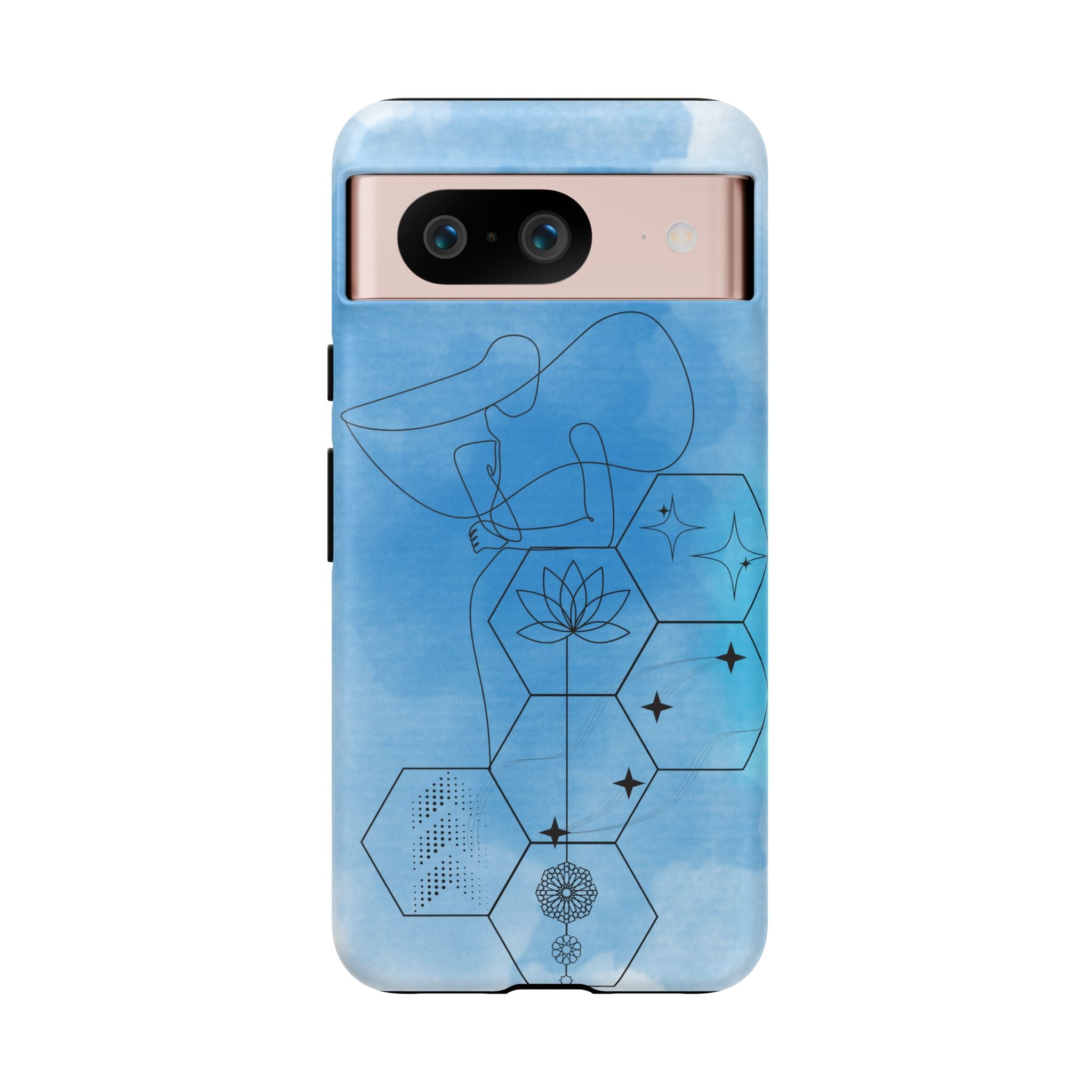 Coque de téléphone Abstraite bleue — Design Zen Lotus Hexagone